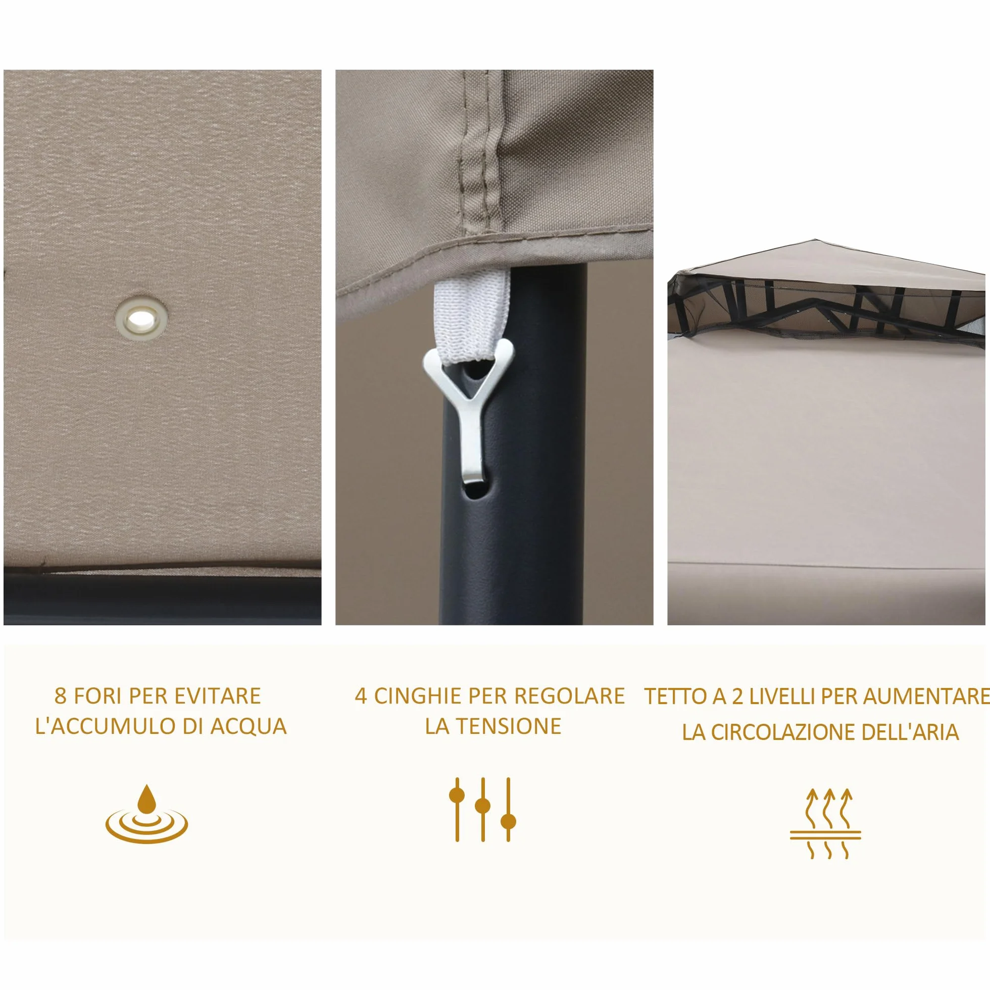 Outsunny Tenda Gazebo da Giardino 3x3m con Zanzariera, Struttura in Metallo e Copertura in Poliestere