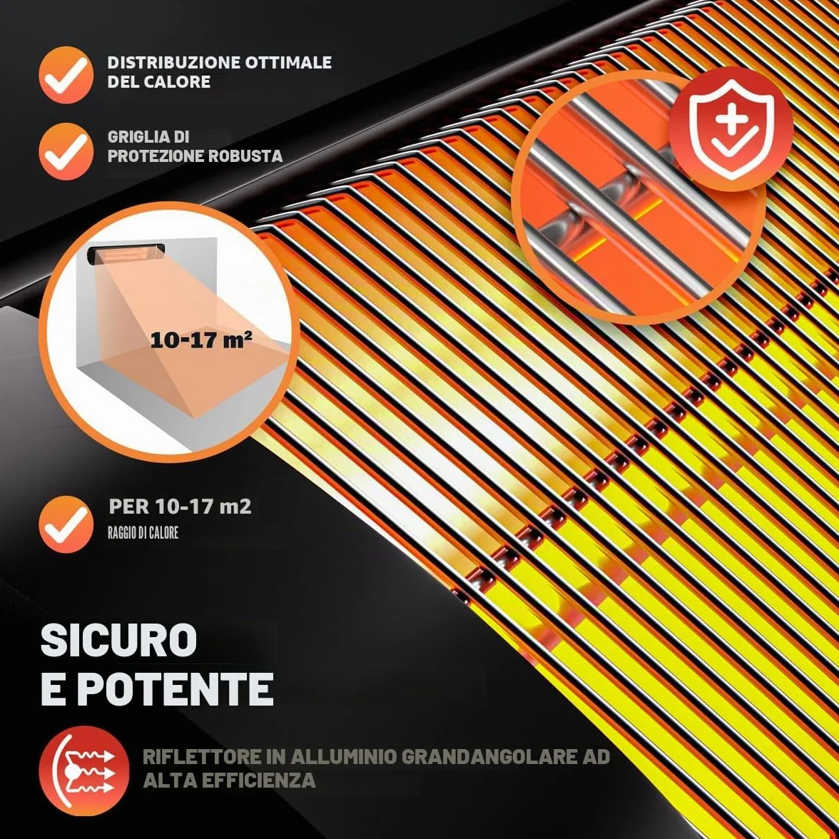 Monzana Stufa a Infrarossi 2500W a Parete 3 Livelli Calore Inclinabile 90° Telecomando Timer 24h