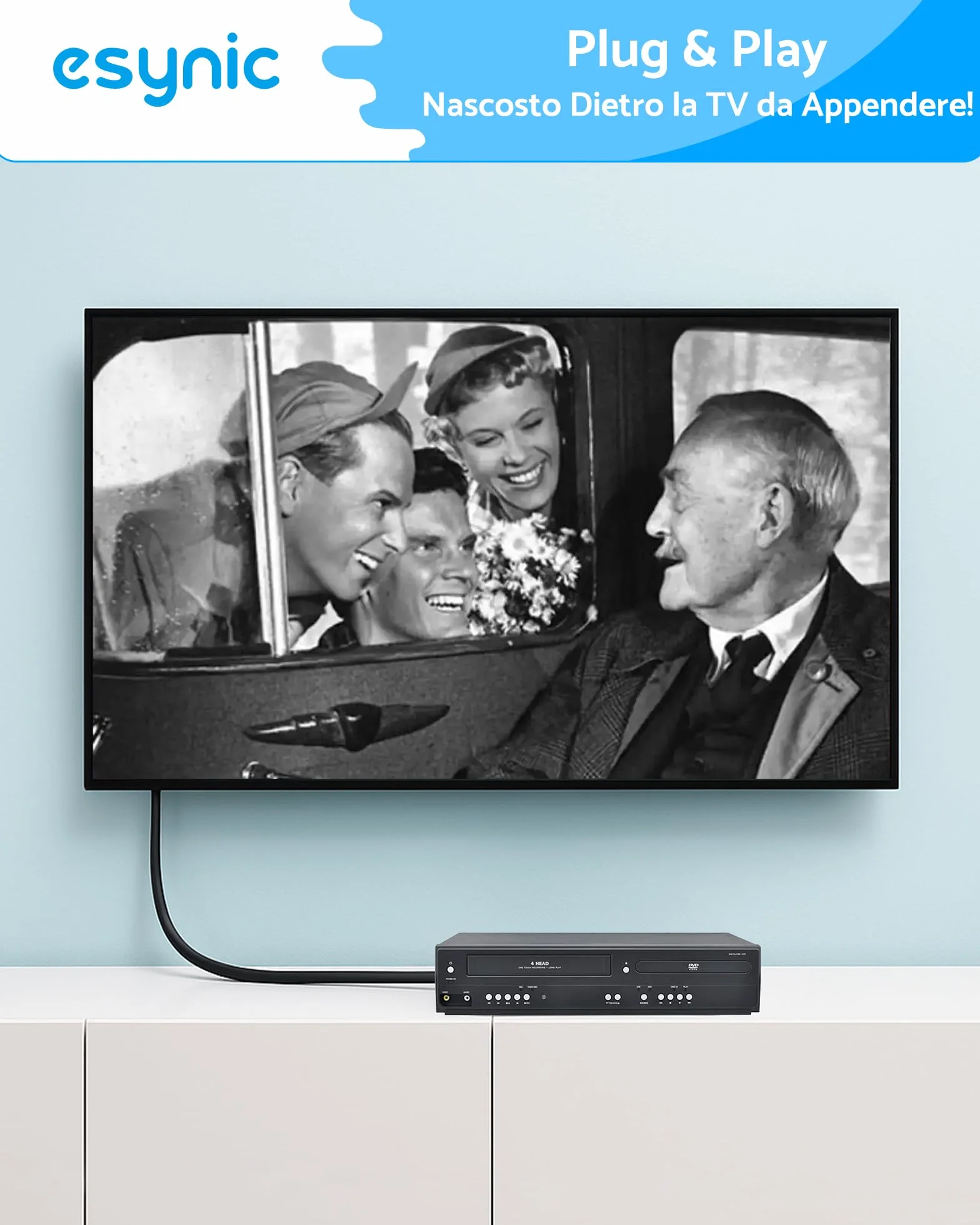 eSynic 1080P Convertitore RCA Maschio a HDMI Maschio con Cavi Integrati 150cm, Adattatore Audio Video CVBS a HDMI, Supporta 3D, per VCR VHS DVD