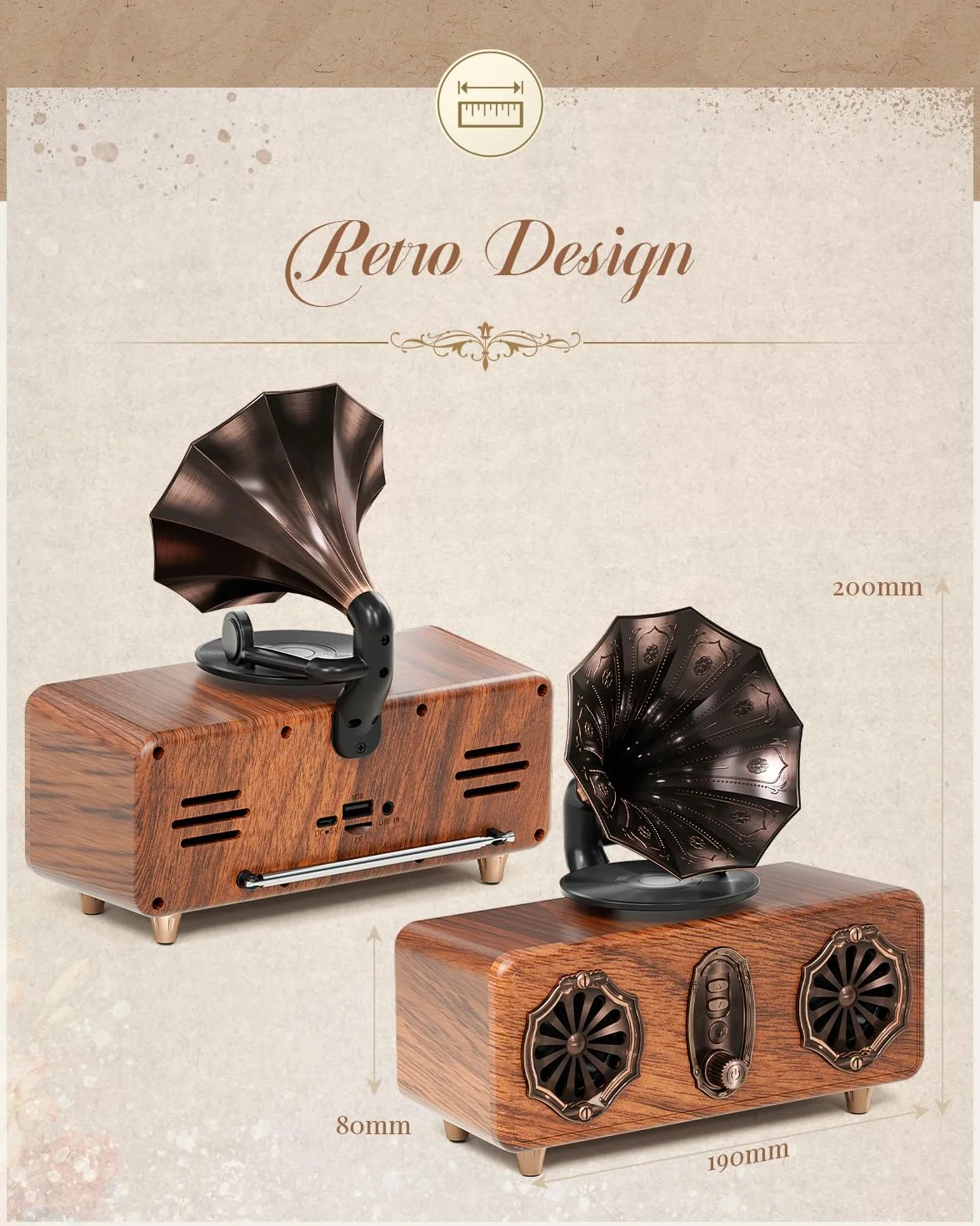 COLSUR Altoparlante Bluetooth 5.4 Retro Vintage FM Radio 10W 1800mAh Portatile Wireless per iPhone Android