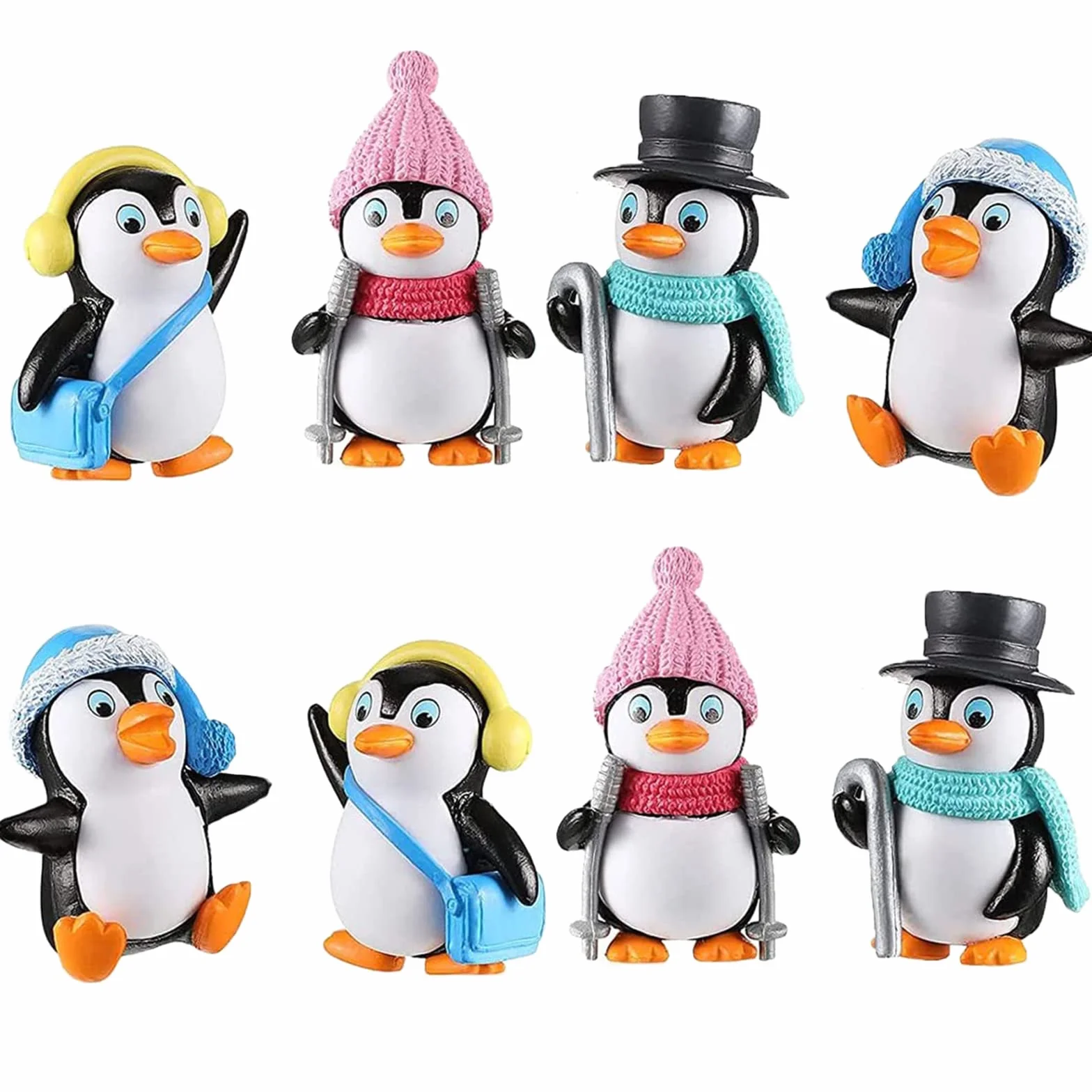8 mini statuette pinguino, pinguino in miniatura, statuette di animali, micro paesaggio, ornamenti fai da te, in resina, per bonsai, mini decorazione da giardino, portachiavi fai da te
