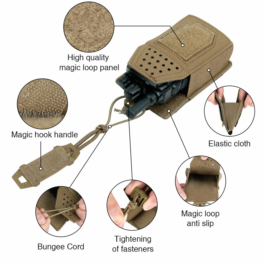 Fondina radio tattica Molle Radio Pouch Supporto universale Walkie Talkie Motorola BaoFeng UV-5R BF-F8HP Coyote Brown