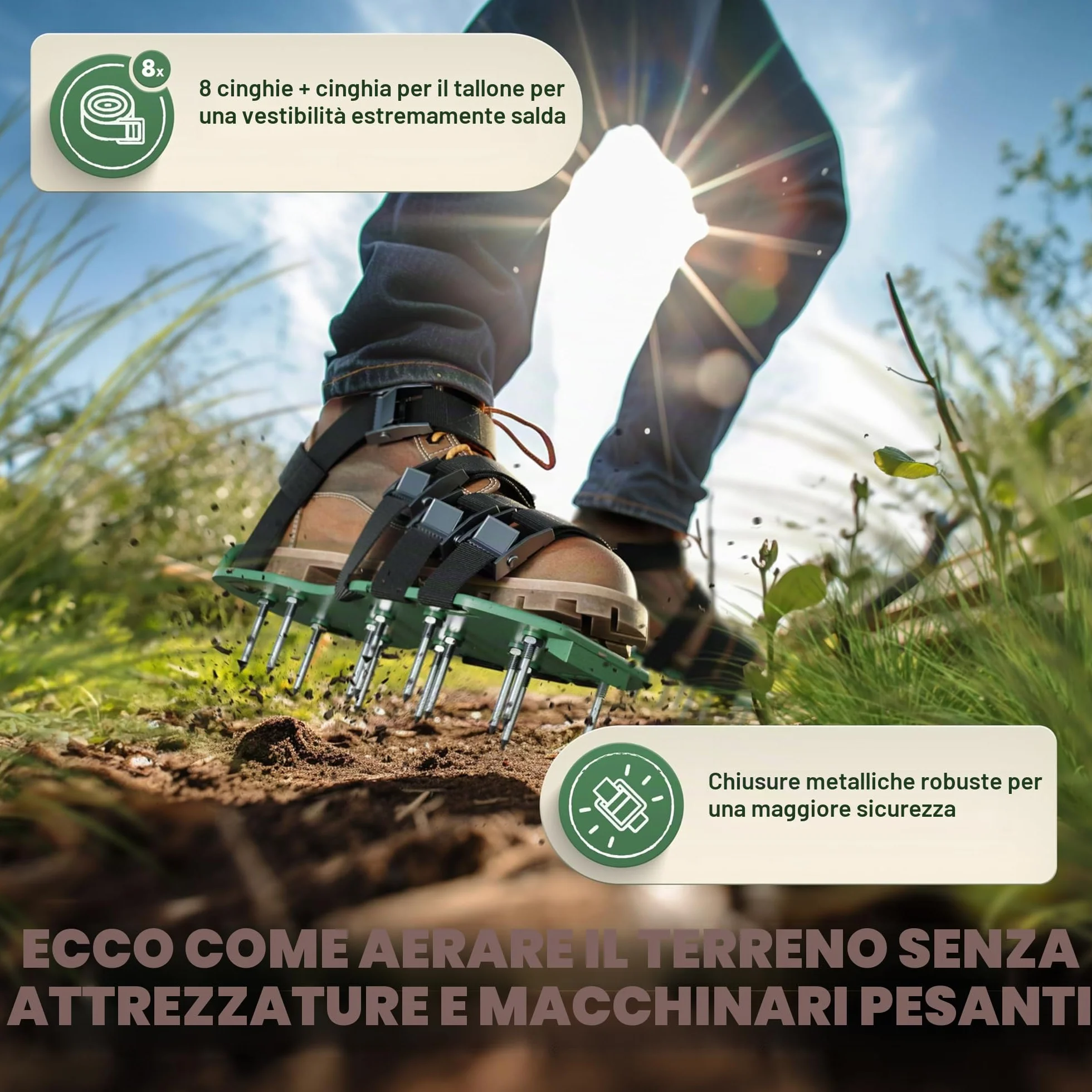 LAINFELD Aeratore per prato | Scarpe per unghie con chiodi corti e lunghi | Aeratore per prato con 4 cinghie | scarificatore per prati | Aerifizzatori scarpe da giardino