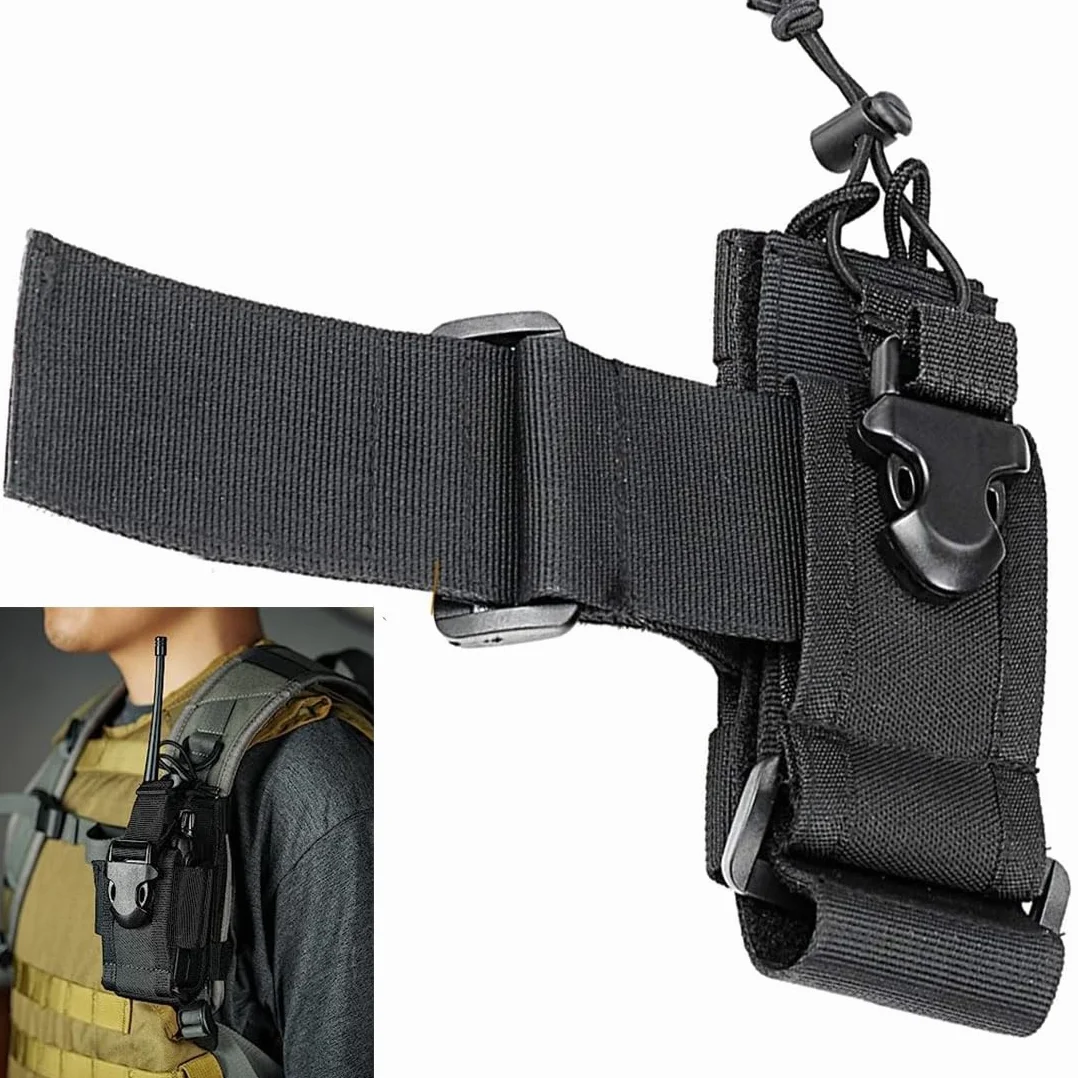 Molle Tactical Radio Pouch Holster, Adjustable Waist Belt for Walkie Talkie, Police Military Radio Holder