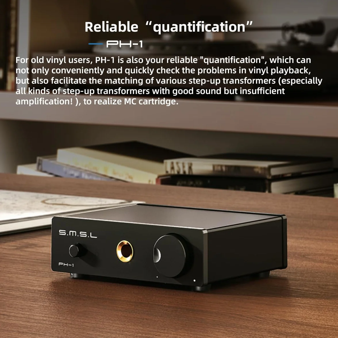 SMSL PH-1 Preamplificatore Phono MM Giradischi RCA 6,35mm Cuffie Alimentatore