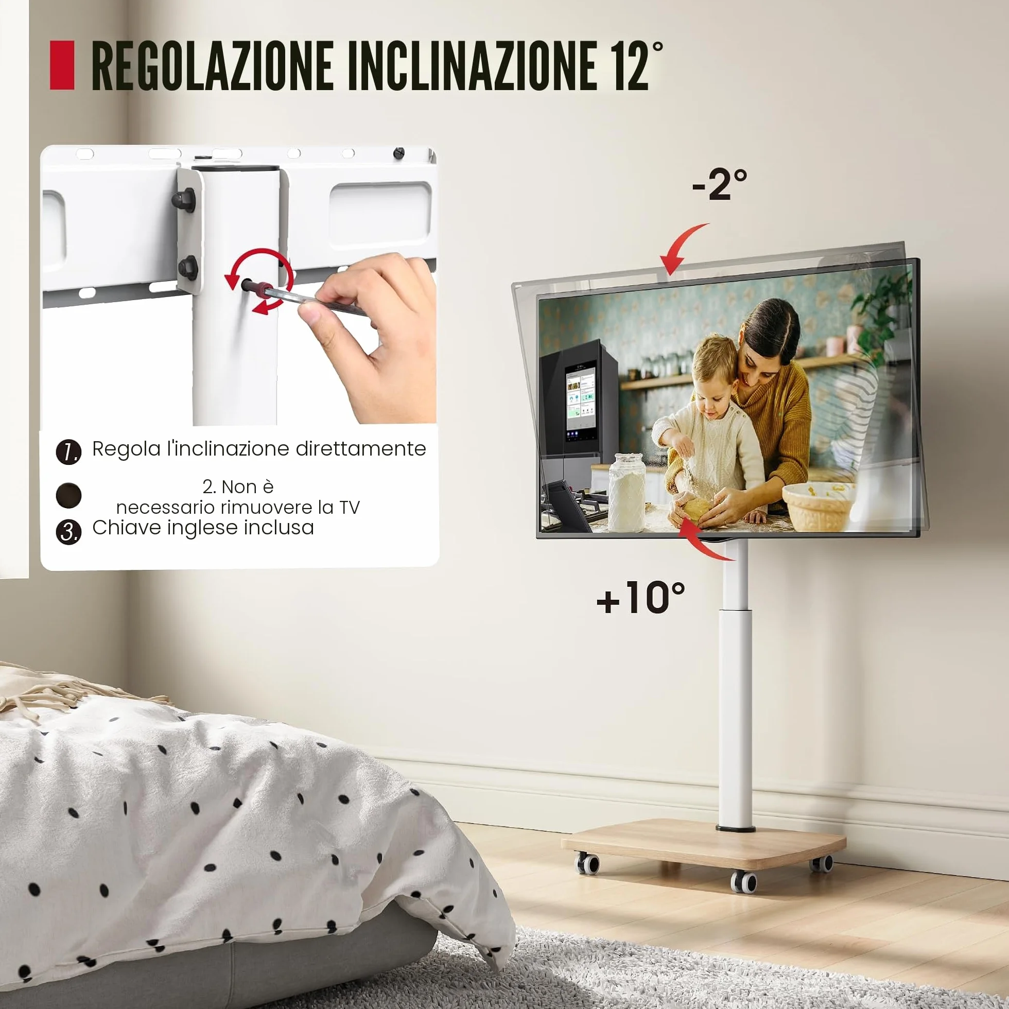 AOKCOS Supporto TV con ruote 32-65 pollici, Altezza regolabile Girevole, VESA 400x400 mm 40kg