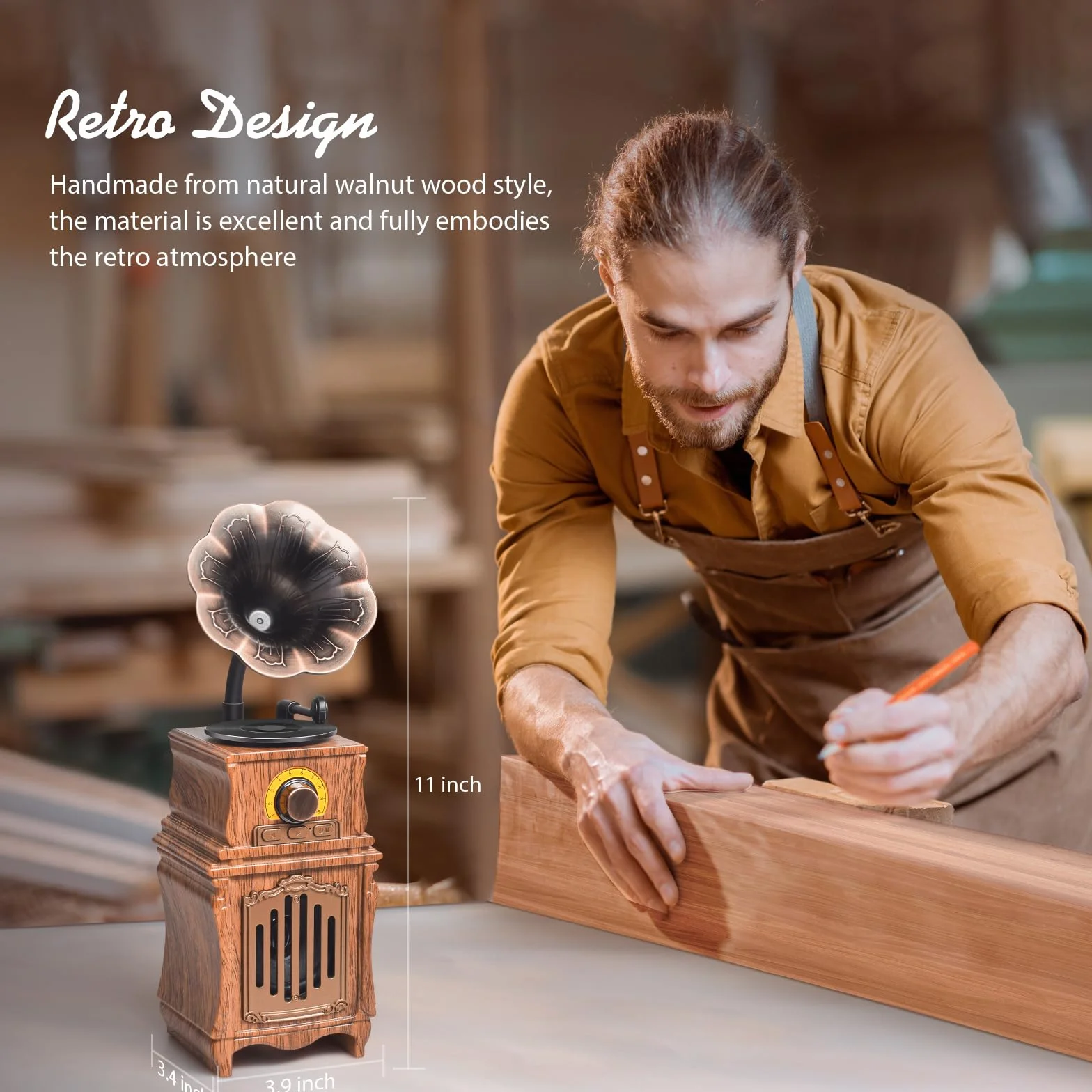 COLSUR Radio Portatile Vintage Retro Legno AM FM Bluetooth 5.3 1800mAh Altoparlante Ricaricabile TF/USB/AUX