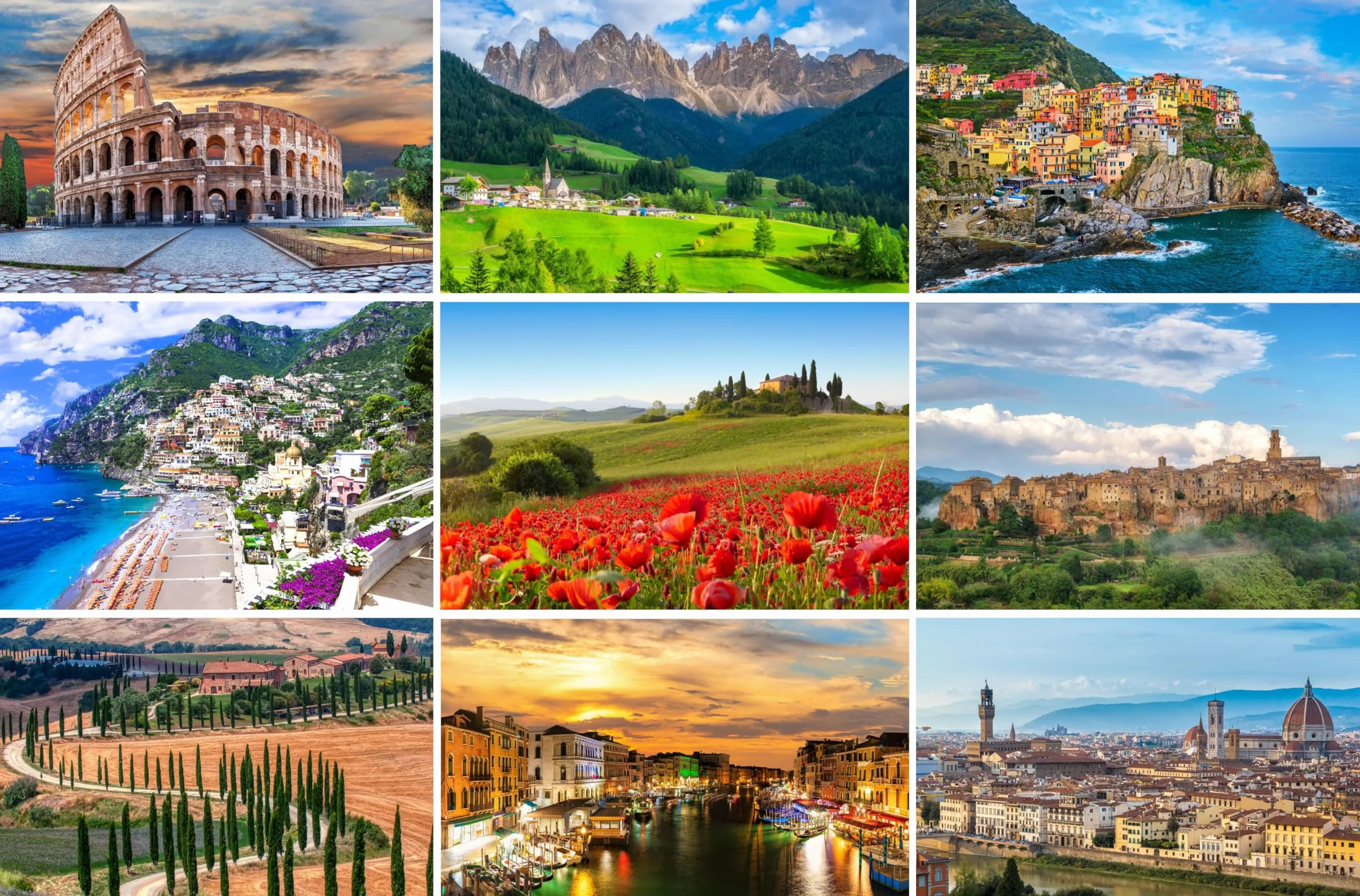 Set di cartoline Italia 9 biglietti foto Roma Venezia Dolomiti Cinque Terre Firenze Toscana Costiera Amalfitana