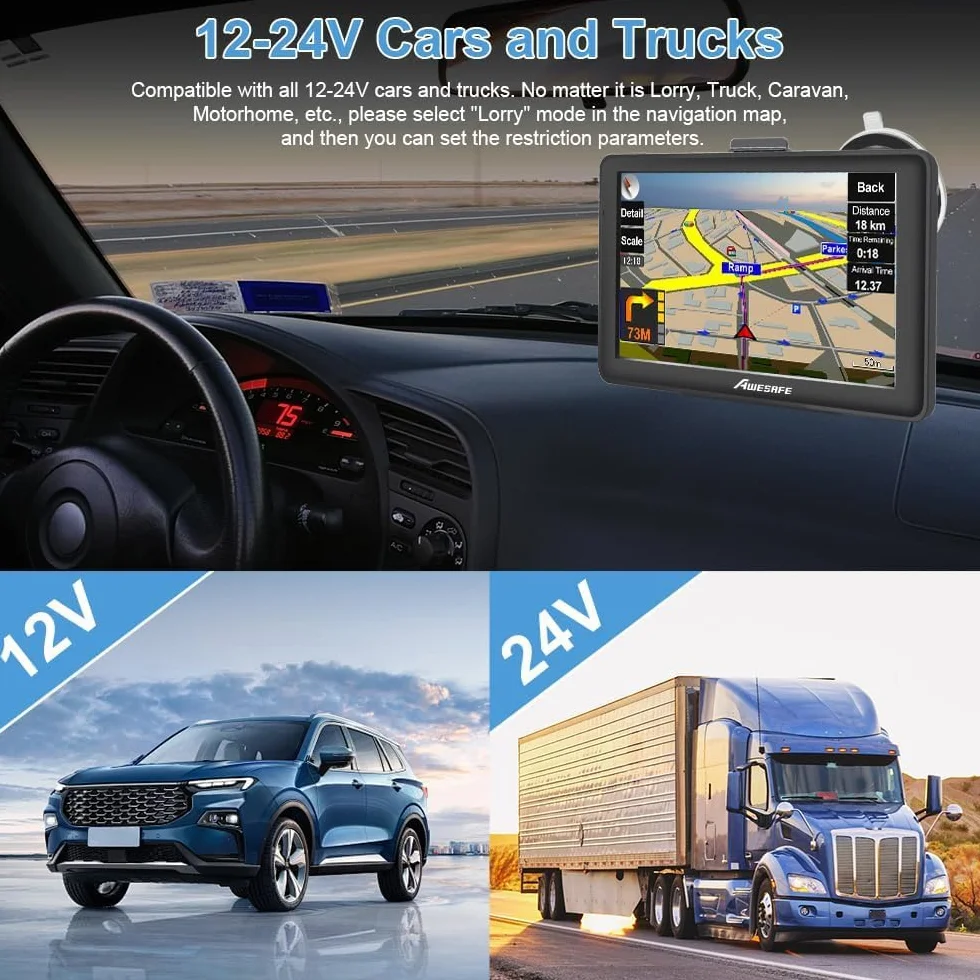 Navigatore GPS 5 Pollici Satellitare con POI Avviso Guida Vocale Aggiornamento UE Auto Camion