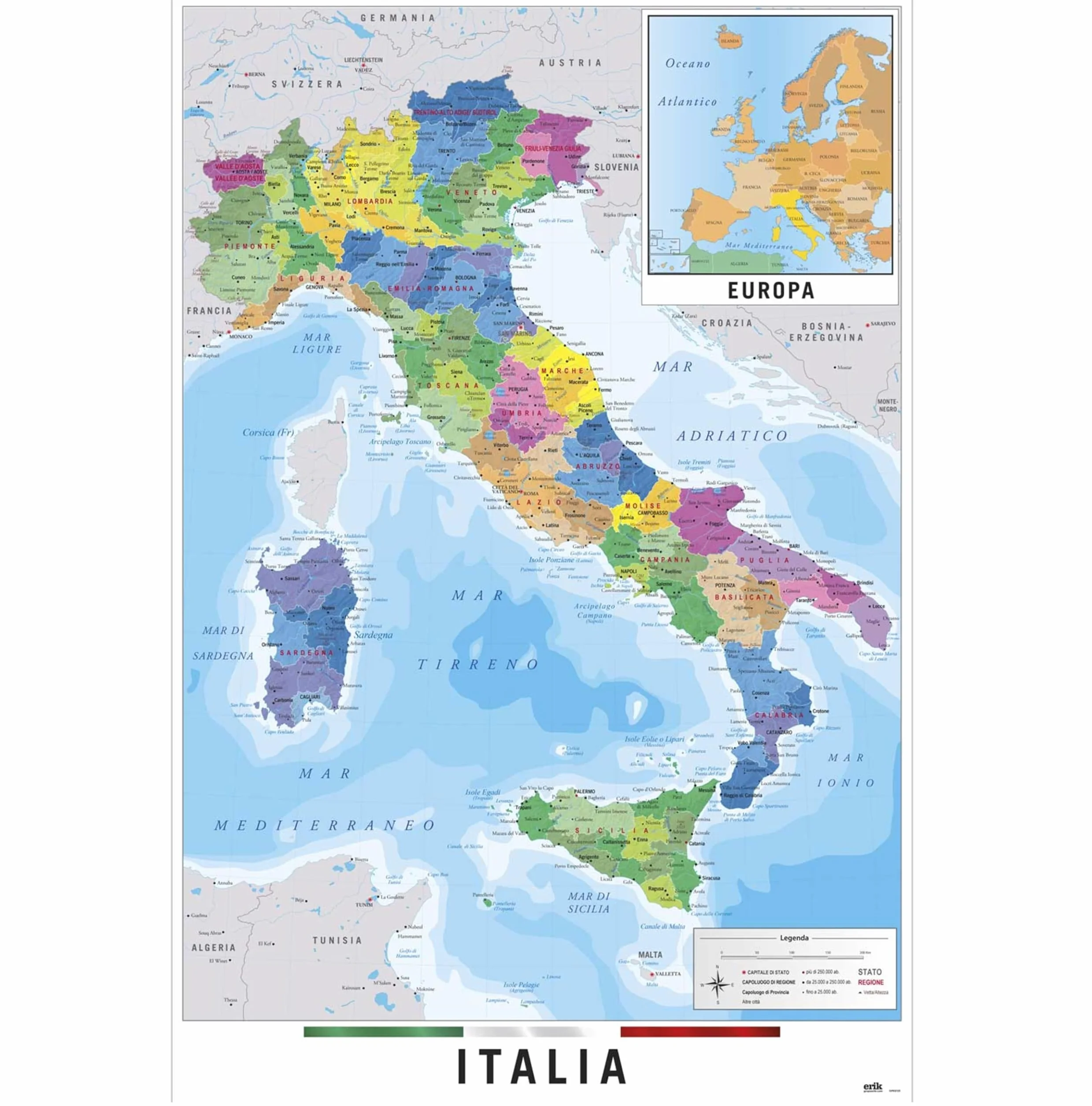 Grupo Erik Cartina Geografica Italia 61 x 91,5 cm Poster Da Parete Mappa Gigante