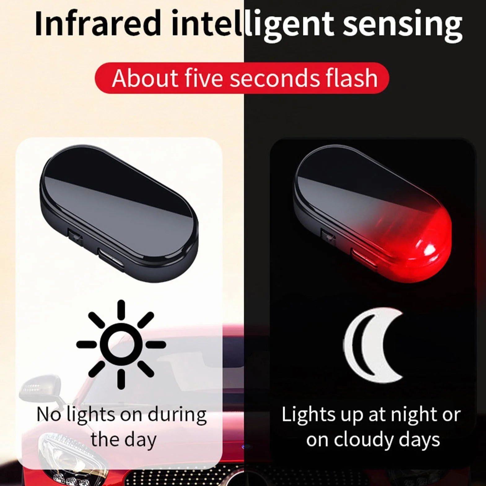 Luce di allarme per auto a energia solare LED blu 360° base magnetica ricarica USB