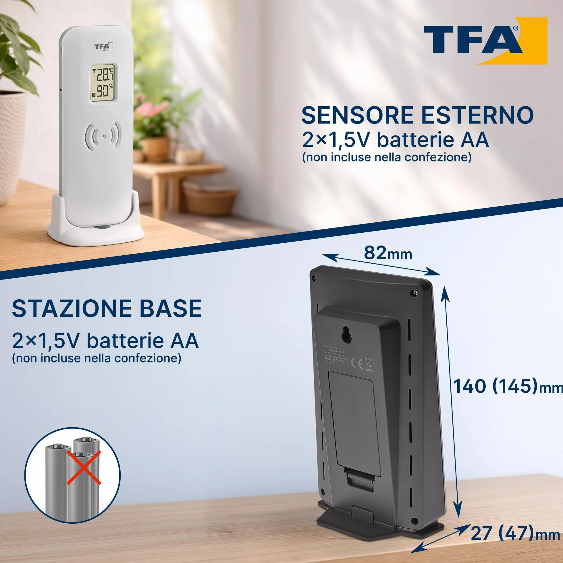 TFA Dostmann stazione meteo wireless 35.1162.54 argento