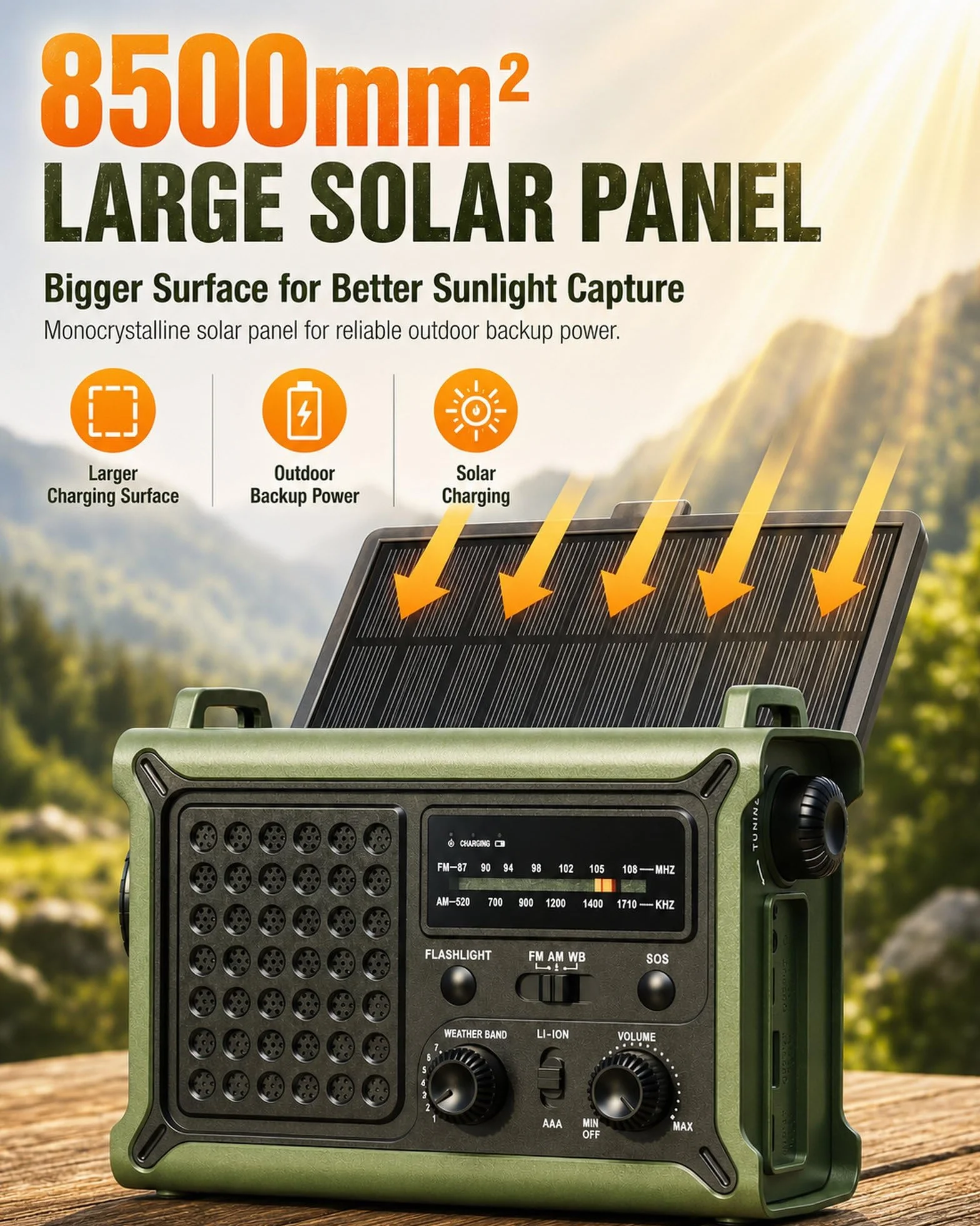 Radio meteorologica di emergenza AM/FM/NOAA solare manovella LED torcia USB SOS