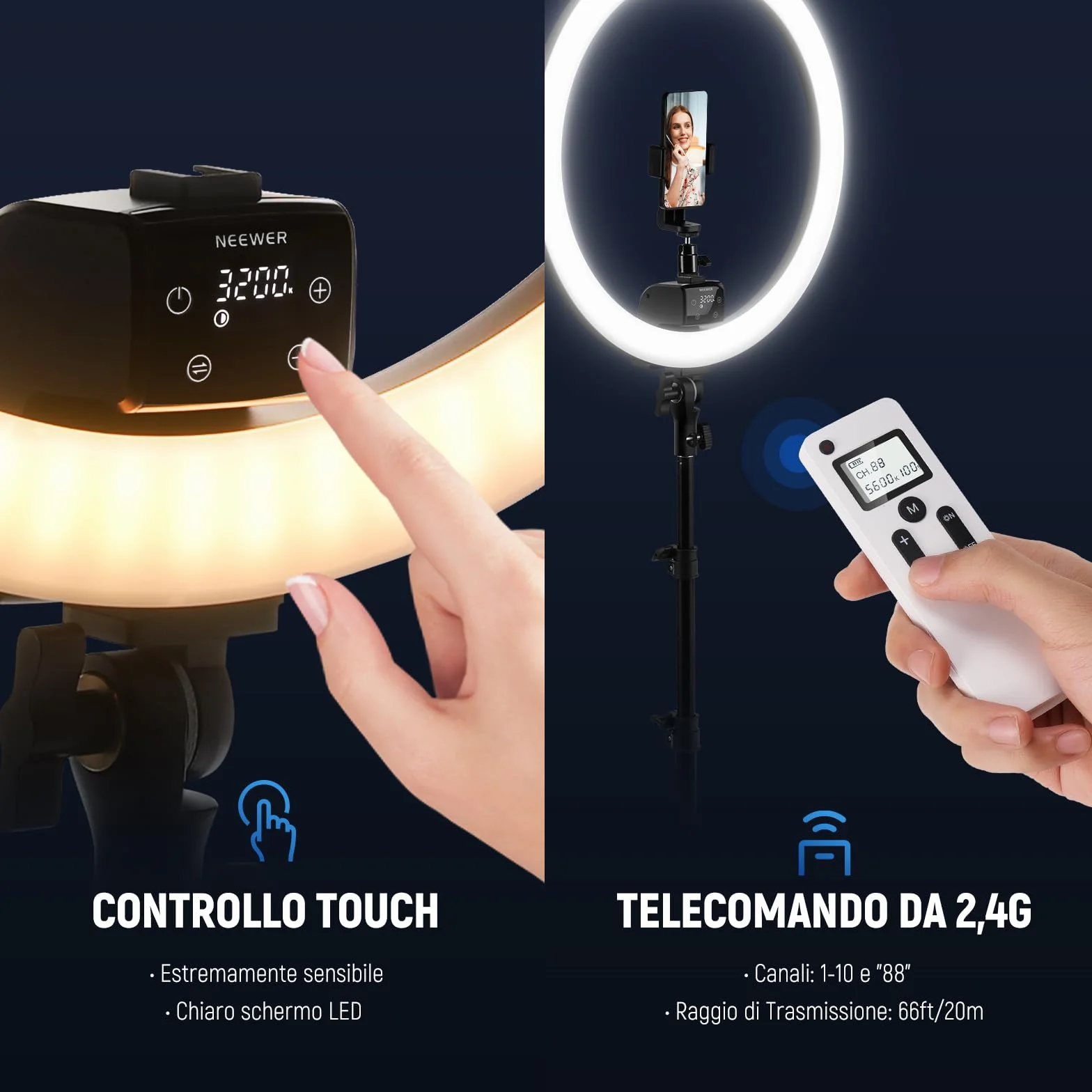 NEEWER SRP18-2.4G 18" Ring Light 42W 3200-5600K LED con Stativo 2.4G Touch Manuale per Fotografia Trucco