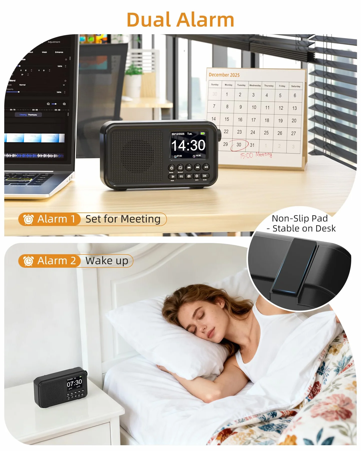 Mesqool Radio Digitale DAB FM Bluetooth Batteria Ricaricabile 3000mAh Compatibile TF 64GB Ricarica Type-C