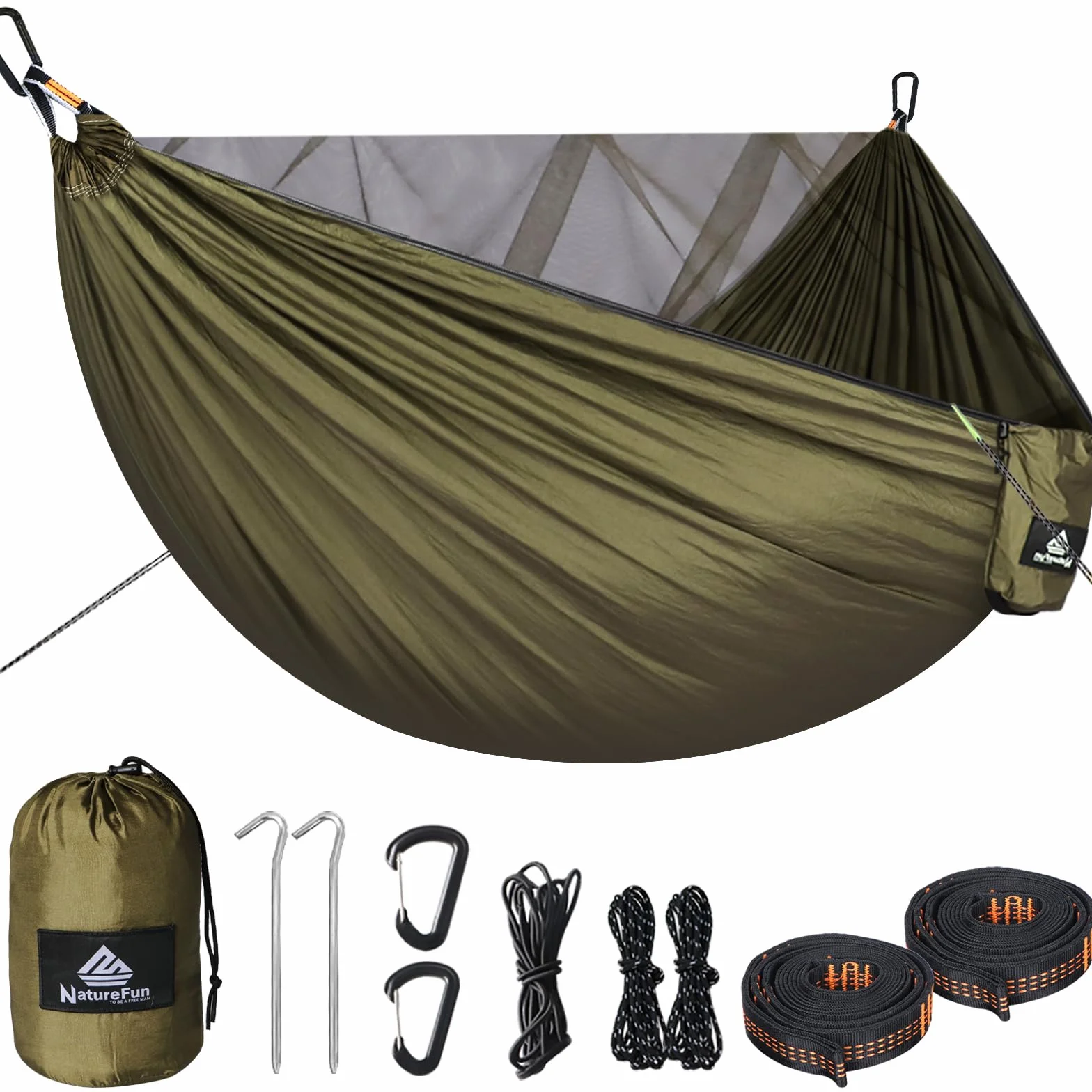 NATUREFUN Amaca da Campeggio da Viaggio | capacità di Carico 300kg,(290 x 140 cm) Traspirante Asciugatura Rapida Nylon da Paracadute | Accessori completi, facili da installare | per Esterno Giardino