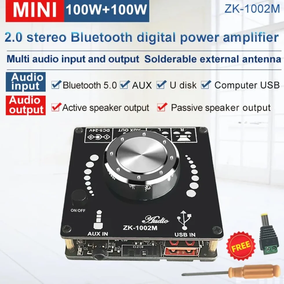 DollaTek Scheda amplificatore audio Bluetooth 5.0 100W x2 Stereo Home Theater AUX USB