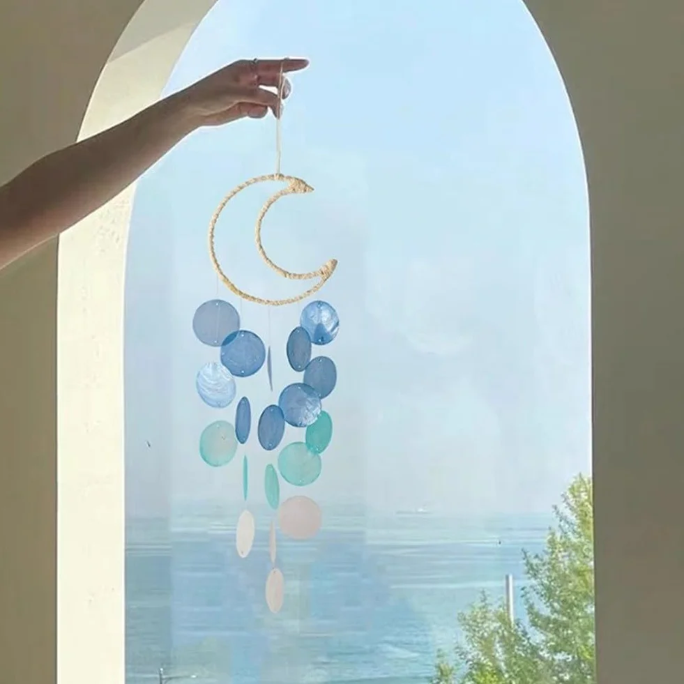 Campanelli a vento a forma di conchiglia, 1 confezione con materiale naturale, progettato per decorazione da appendere in giardino e interni, producendo effetti sonori delicati e calmanti (B)