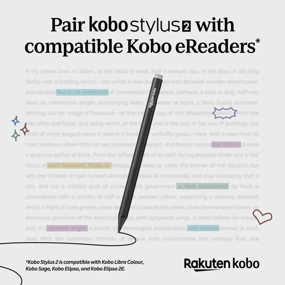 Kobo Stylus 2 USB-C Ricaricabile Compatibile con eReader Libra Colour Sage Elipsa 2E Nero