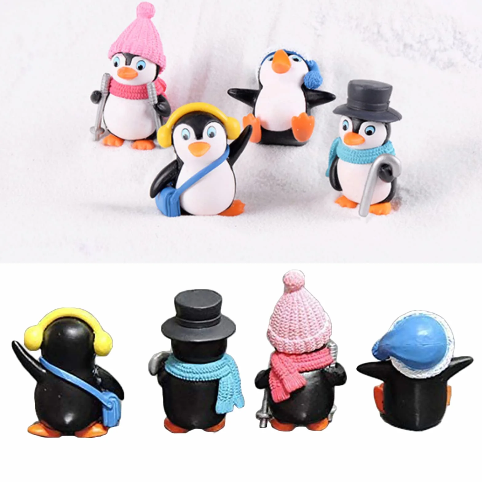 8 mini statuette pinguino, pinguino in miniatura, statuette di animali, micro paesaggio, ornamenti fai da te, in resina, per bonsai, mini decorazione da giardino, portachiavi fai da te