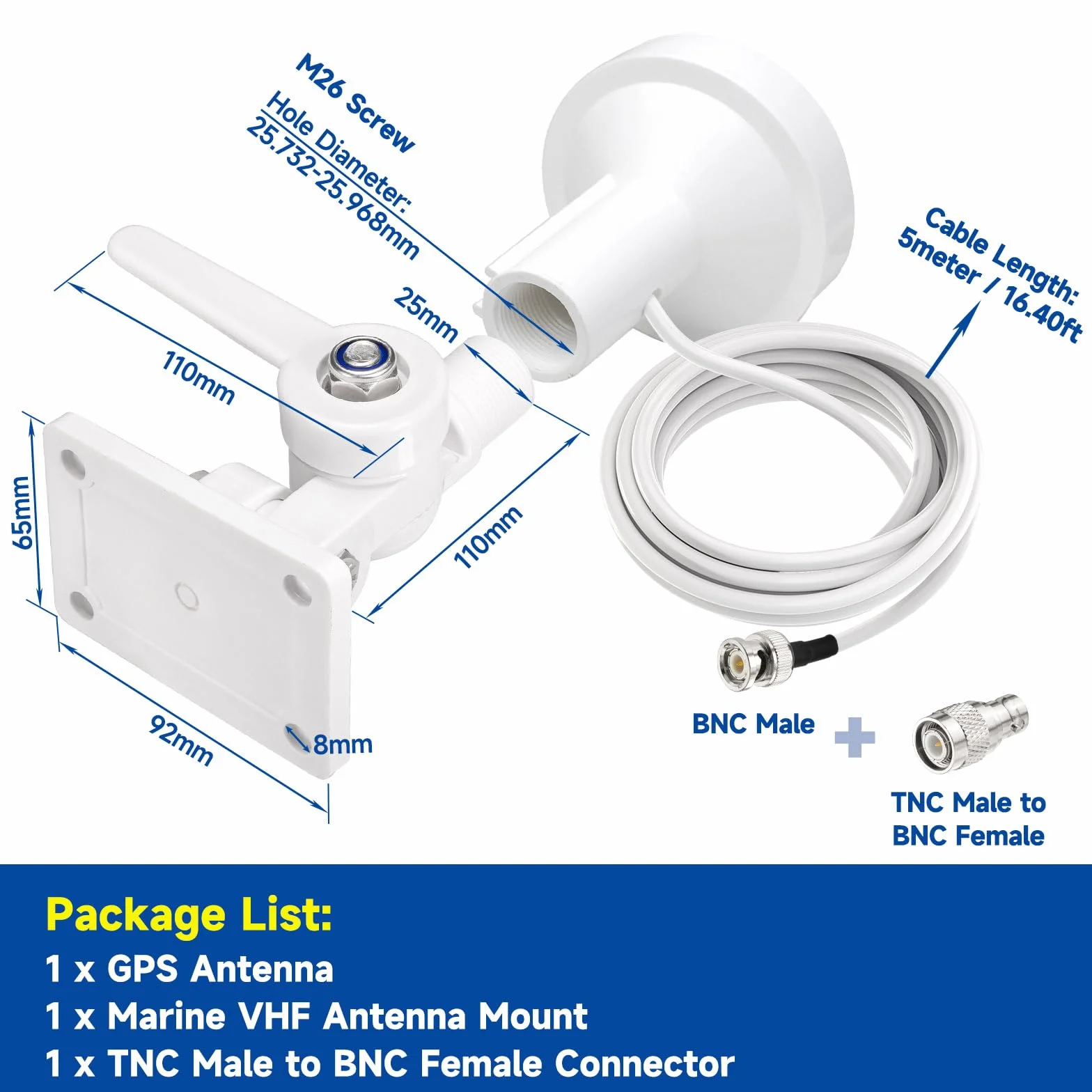 Bingfu Antena GPS BNC TNC 5m z Uchwytem do Garmin GPSMAP Furuno Trimble