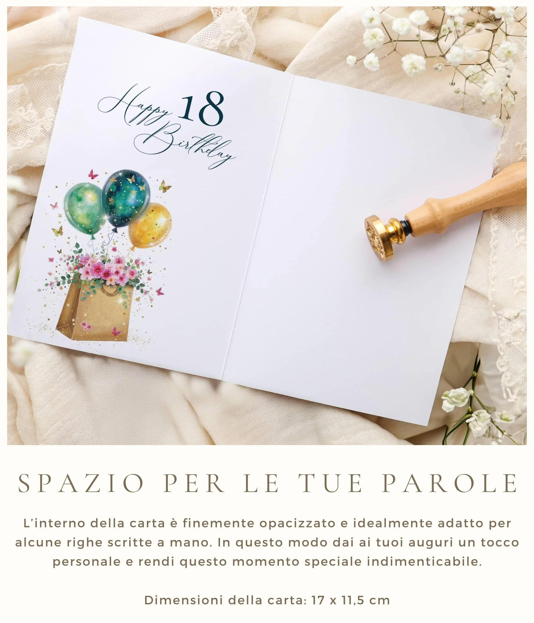 Joli Coon Biglietto auguri compleanno 18 STARDUST Lady – Biglietto auguri compleanno 18 anni ragazza con busta in carta premium e sigillo in cera