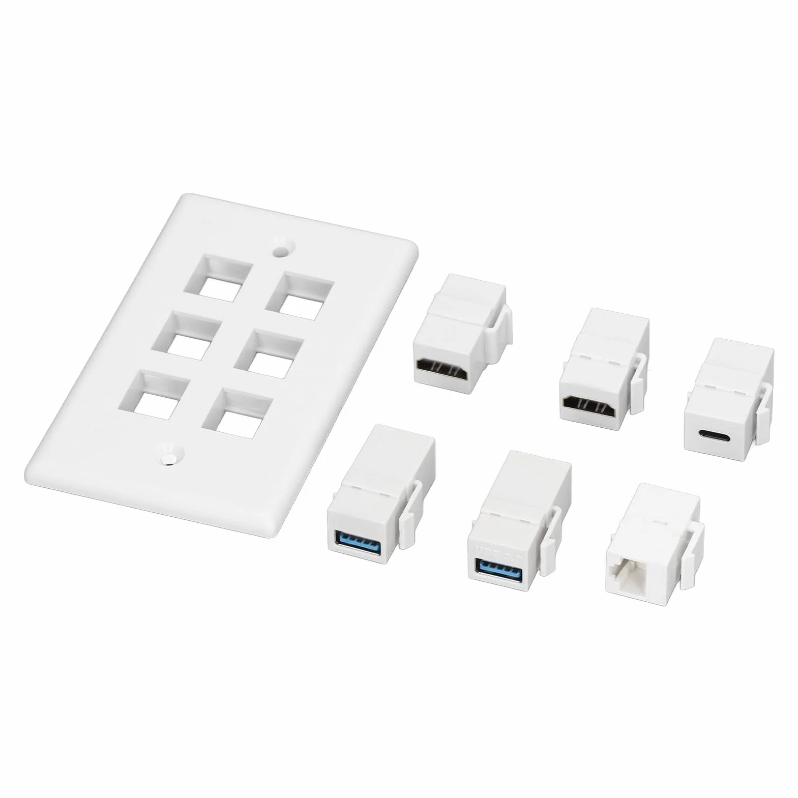 Bewinner Piastra da Parete 6 Porte 2xHDMI 2xUSB3.0 1xType C 1xRJ45 Cat6 Ethenret per Proiettore TV