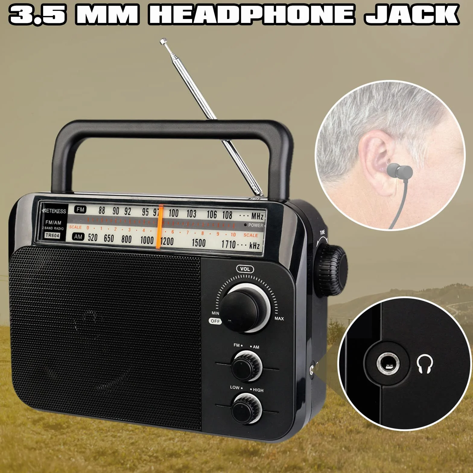Retekess TR604 Radio Portatile FM AM a Corrente con Batteria Grande Display