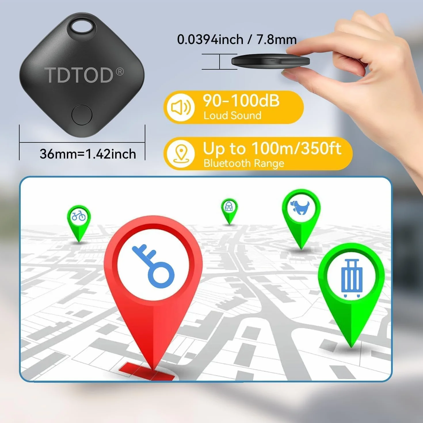 Tracker Tag Android GPS Localizzatore Bluetooth per Chiavi Bagagli (nero)