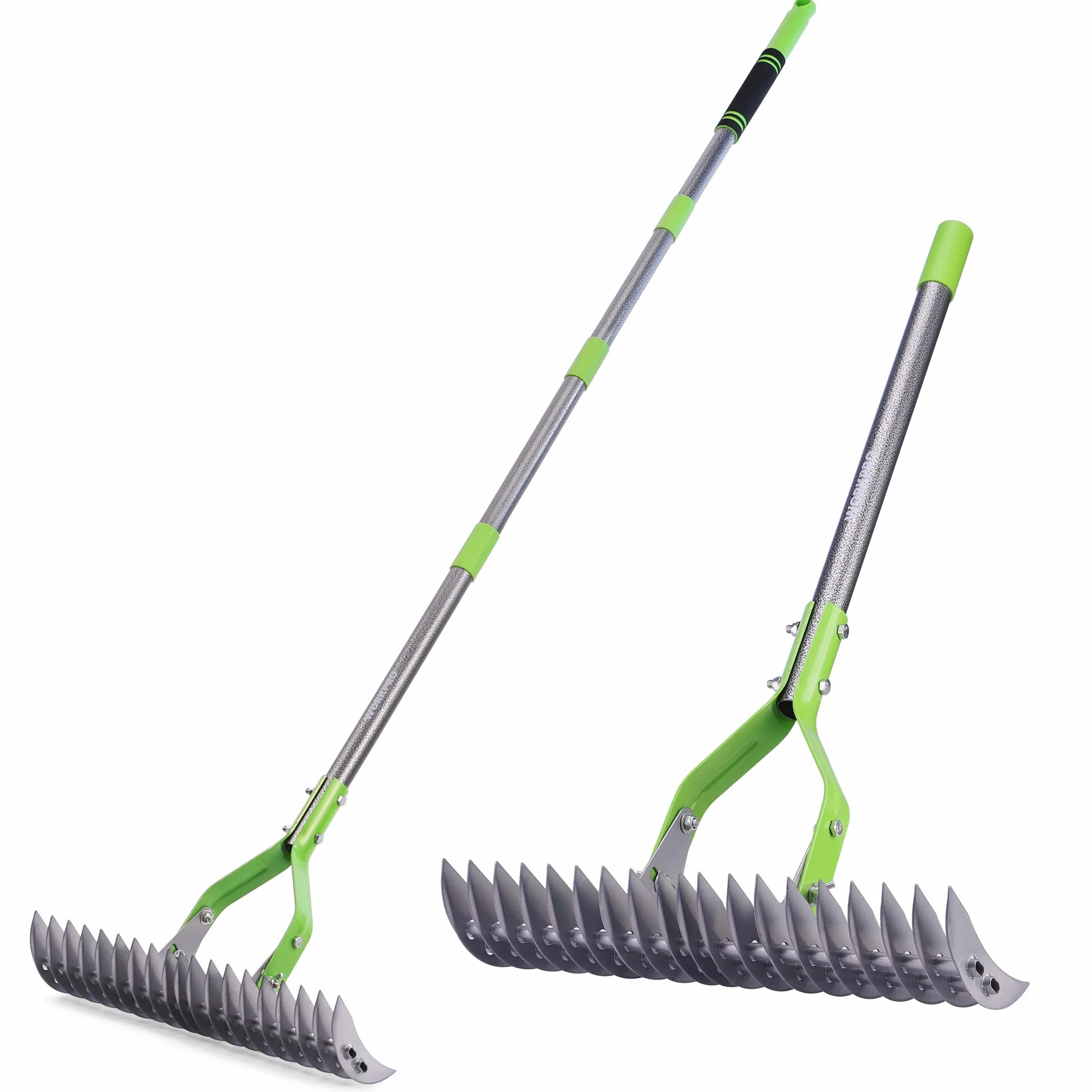 WORKPRO Rastrello per Foglie con Manico, Larghezza di Lavoro 38 cm, Impugnatura Regolabile 102–178 cm, Soffiatore per Foglie Ergonomico con Testina Rastrello Bifacciale per Foglie, Cortile e Prato