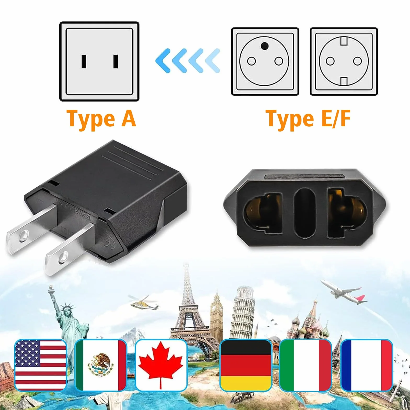 Adattatore Universale da Viaggio USA Italia 4 Pezzi, Spina Italiana a USA, Presa Americana per Europa/USA/Cina/Giappone