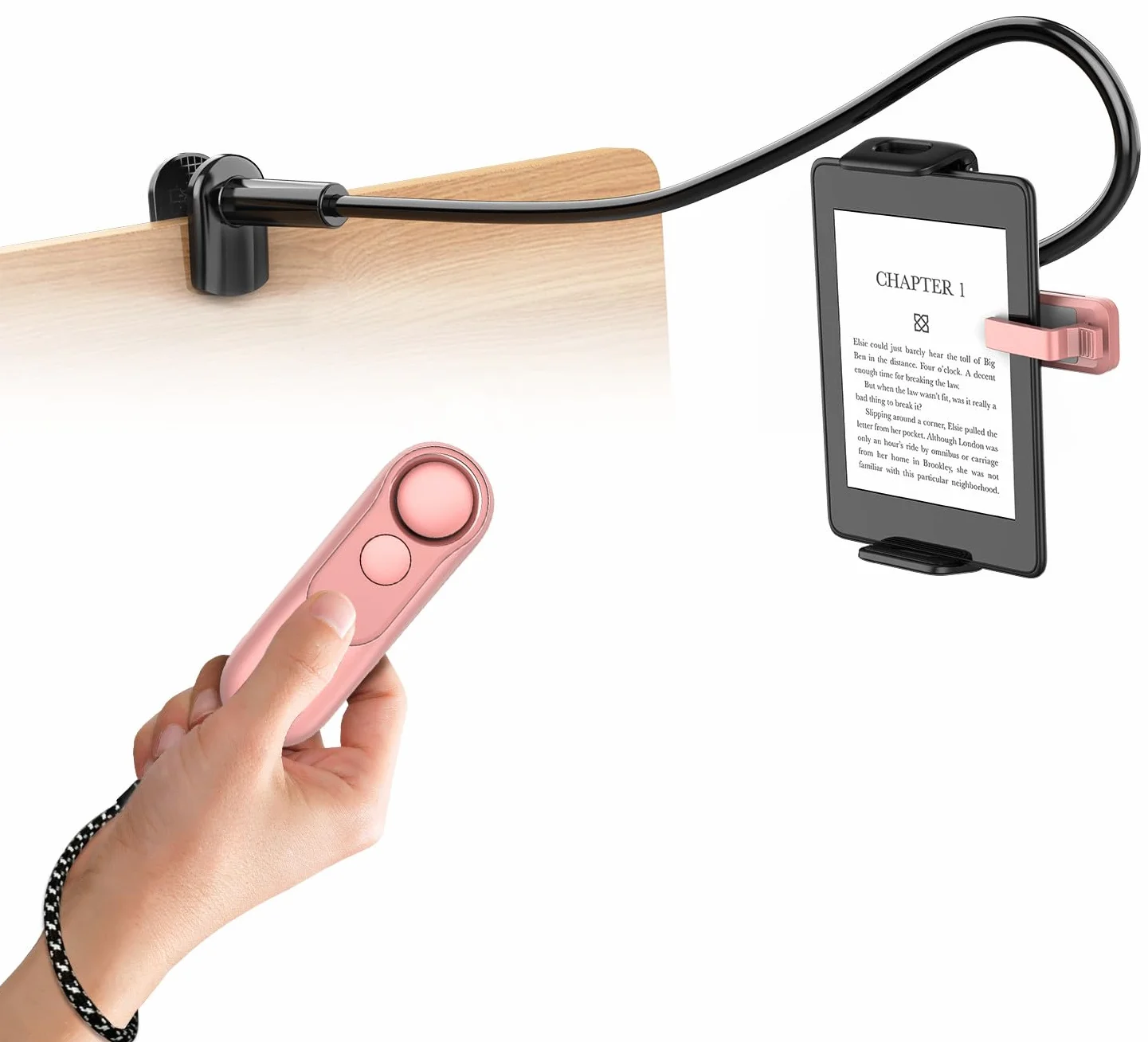Supporto Regolabile per Kindle con Telecomando Pagina Turner HKRC004 Rosa, per iPad/Tablet, Regalo Lettori