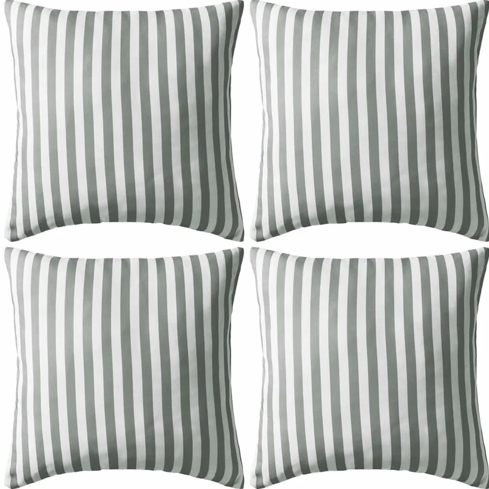 vidaXL 4X Cuscini da Esterno Guanciali Decorativi da Giardino Robusti Resistenti Sedie Divani con Cerniera in Poliestere Stampa a Righe 45x45 cm Grigi