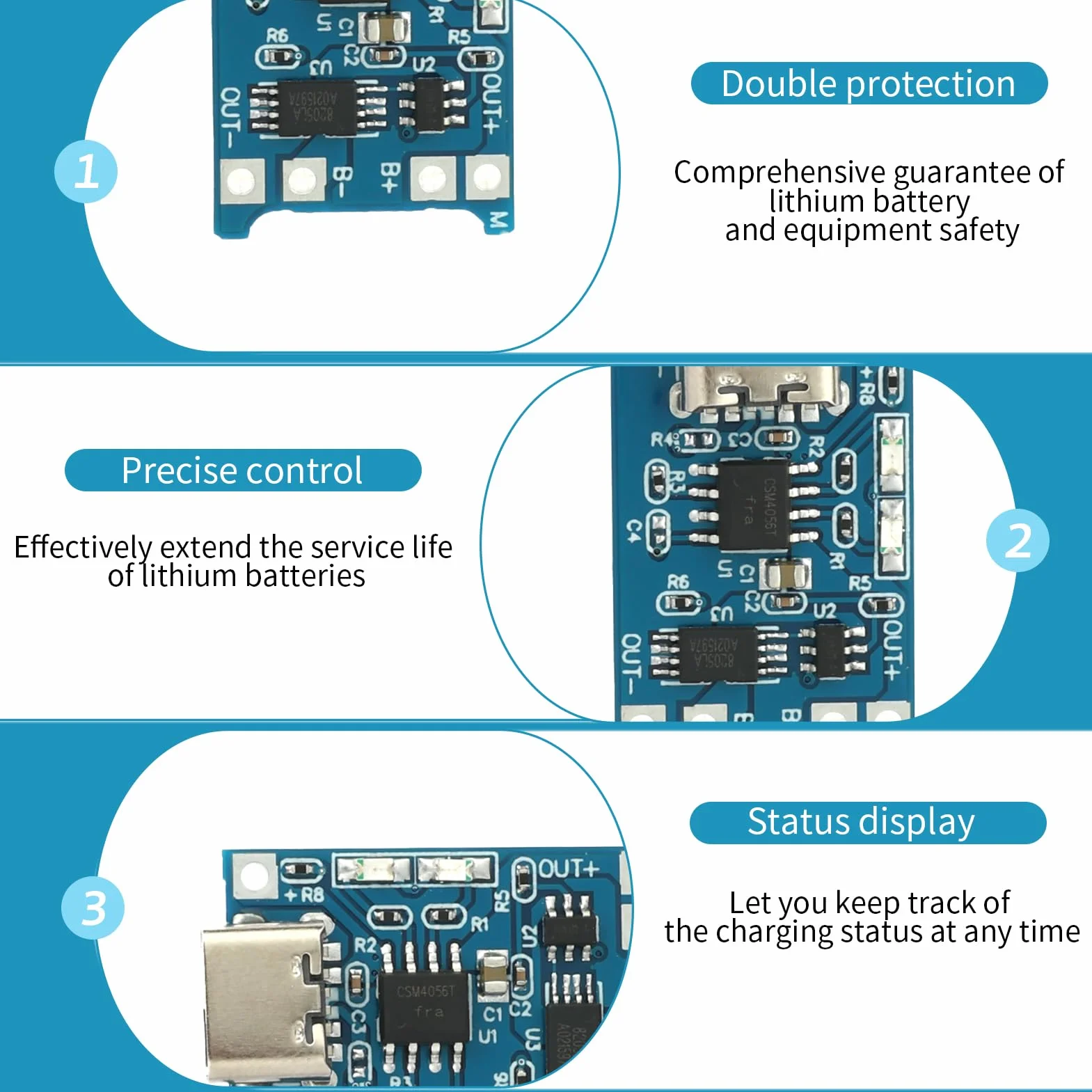USB Type-C 5V Modulo di Ricarica Protezione Doppia, 6 Supporti per Batteria 3.7V Collegamenti a Filo, 10 Pezzi Pannello di Ricarica