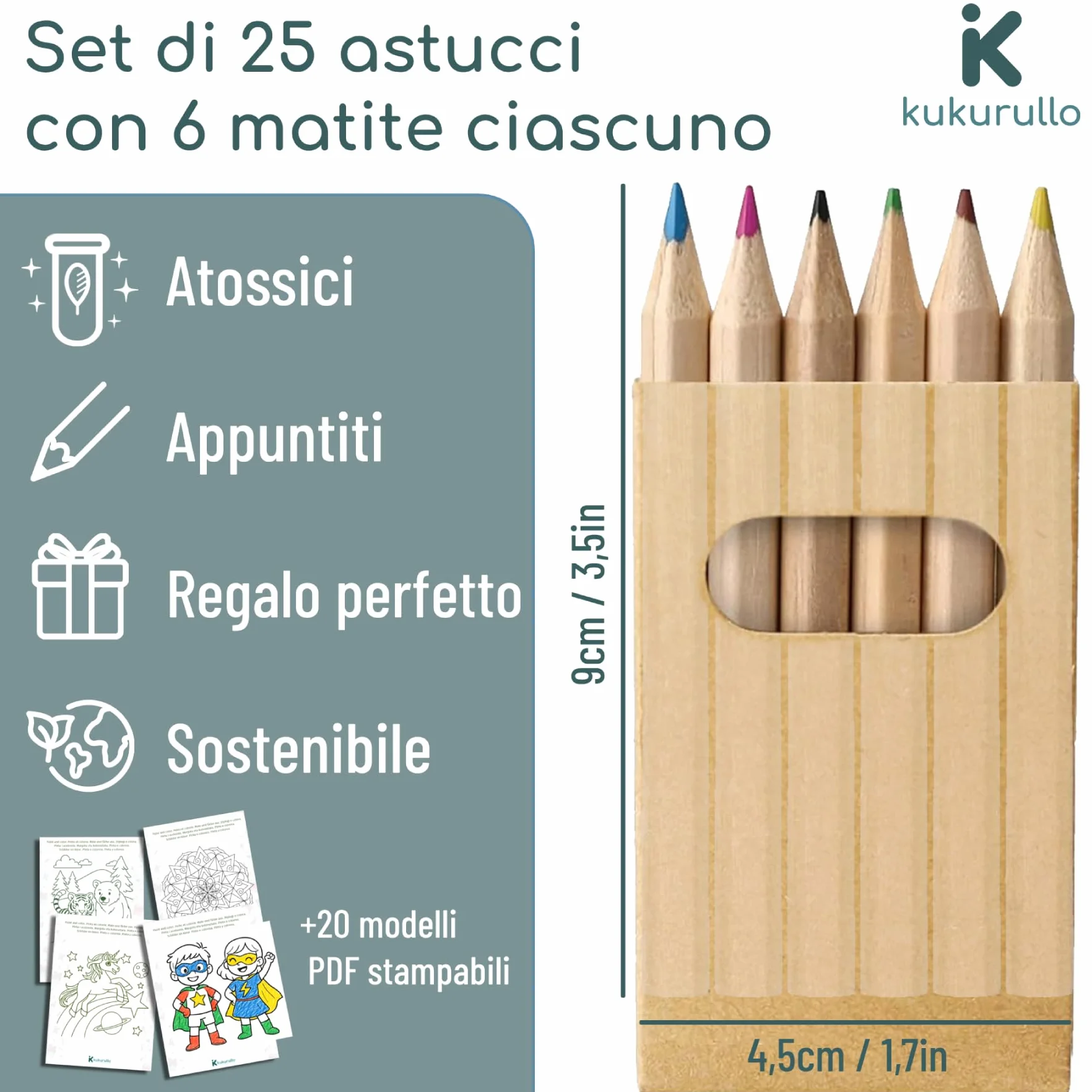 Set da 25 astucci con 6 matite colorate per bambini – idea regalo compleanno