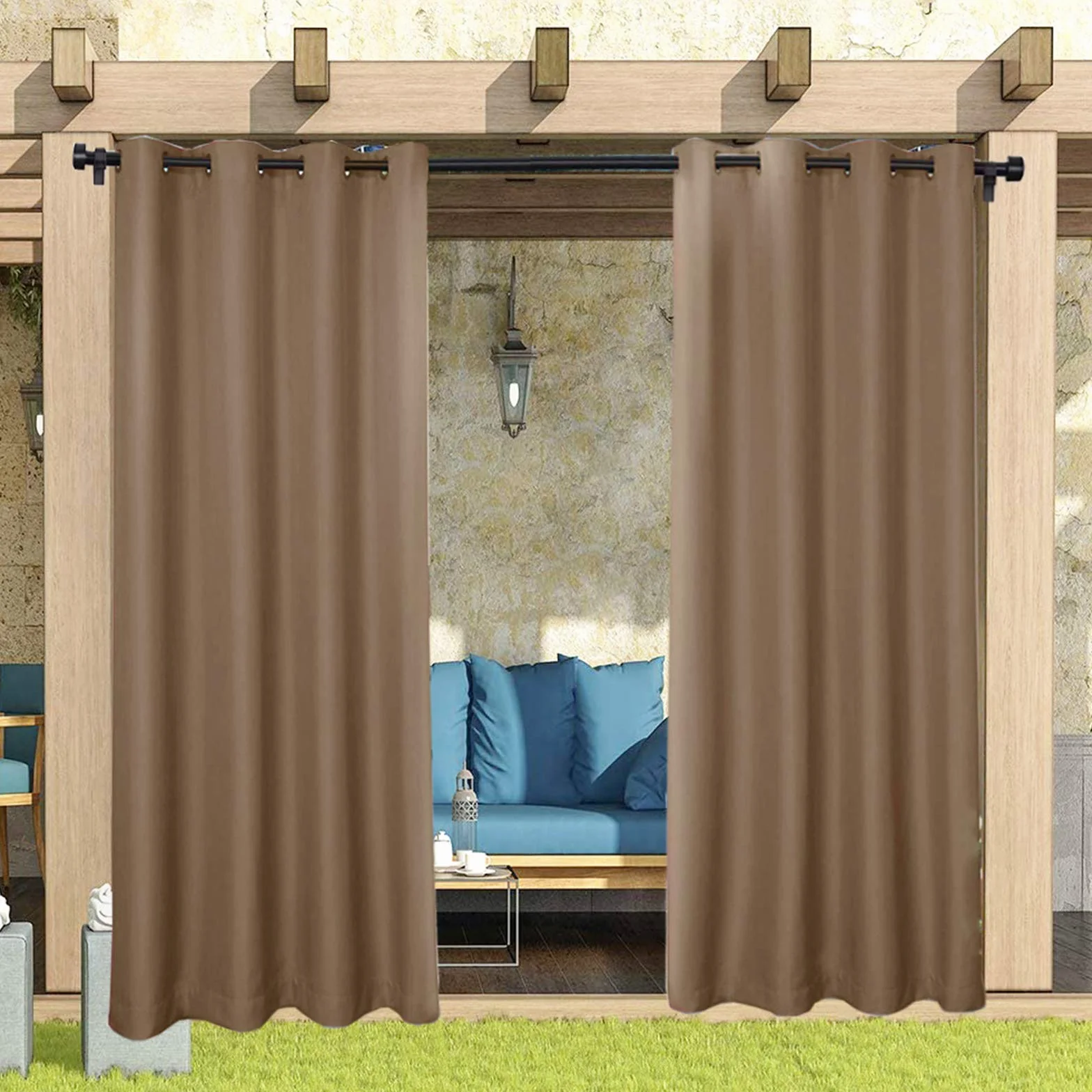 Tenda per Esterni Impermeabile, Oscurante Tende, Tende da Sole per Esterno Protezione dai Raggi UV, Tende impermeabili con Anelli per Giardino Cortile Balcone Gazebo (Marrone, 1 pezzi/ 132 X 240 CM)