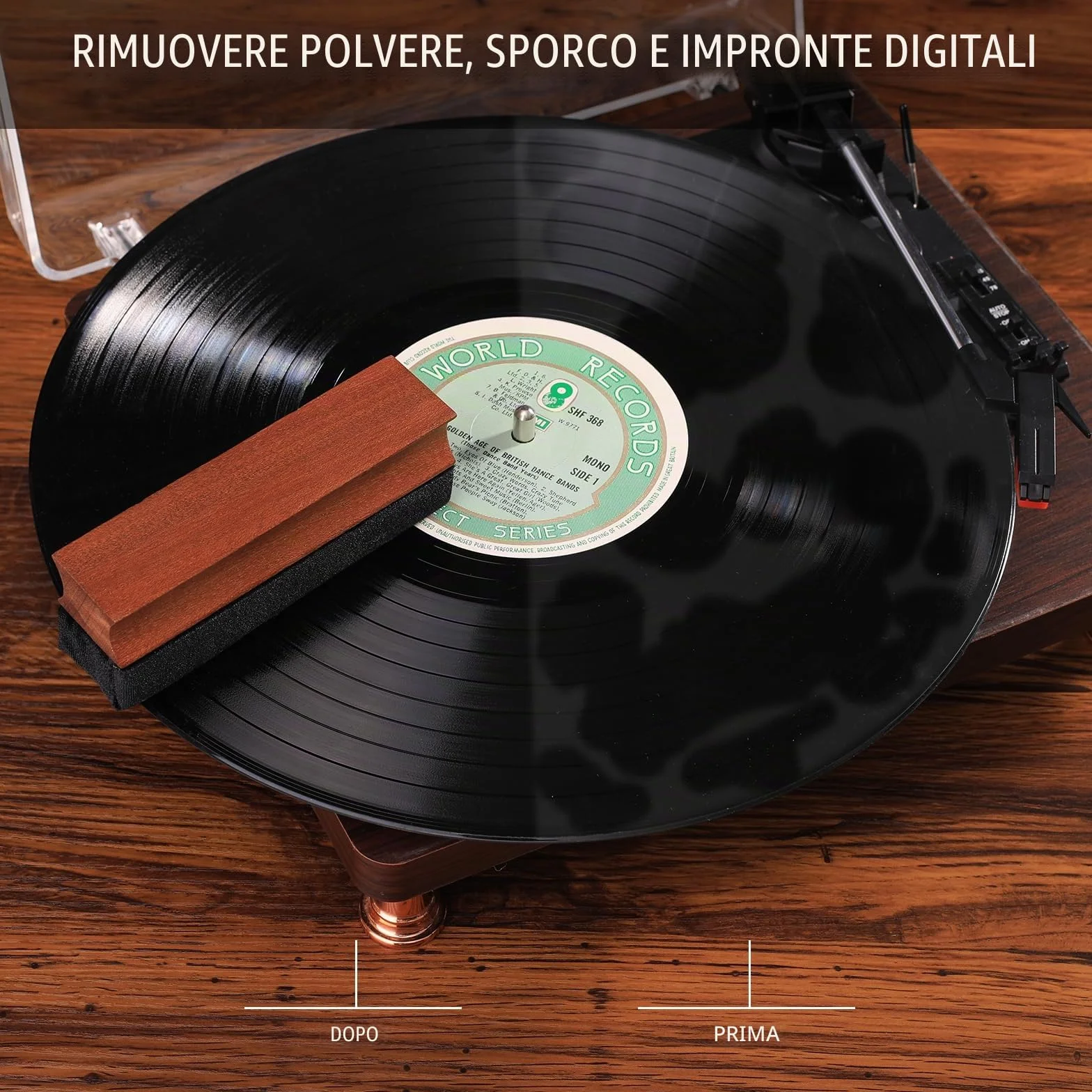 Mopiano Kit di pulizia per dischi in vinile 6-in-1 con spazzola in velluto e liquido LP