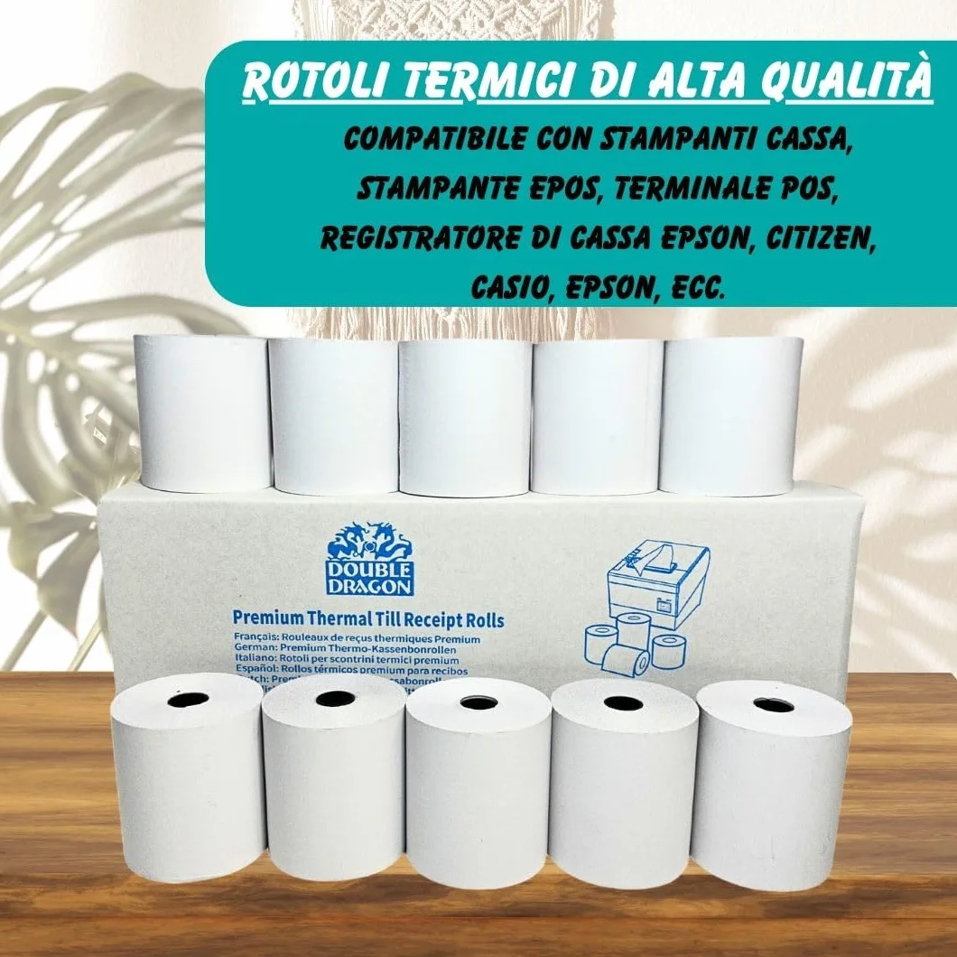 Double Dragon Rullo di ricevuta termica 80 x 80 mm per stampante EPOS Terminale POS Registratore di cassa Pacco da 20