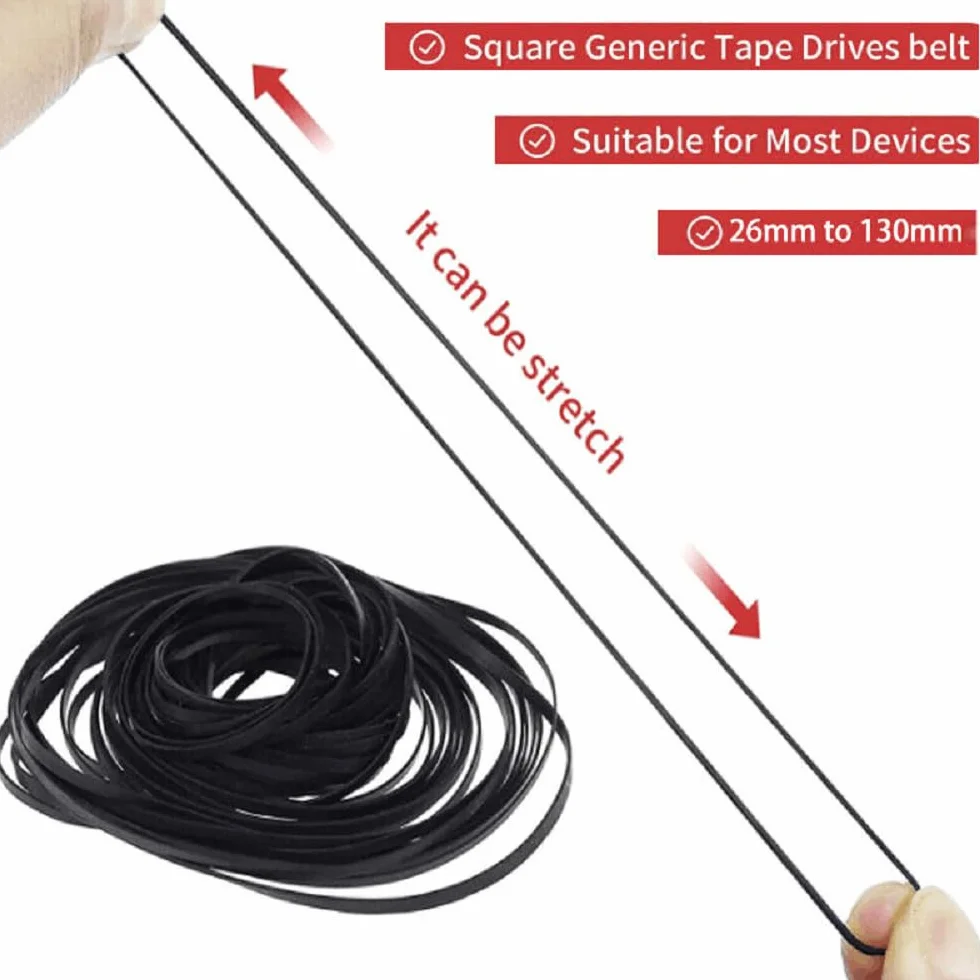 Cinghie quadrate in gomma assortite universali 26-120 mm per riparazione registratori macchine video DVD