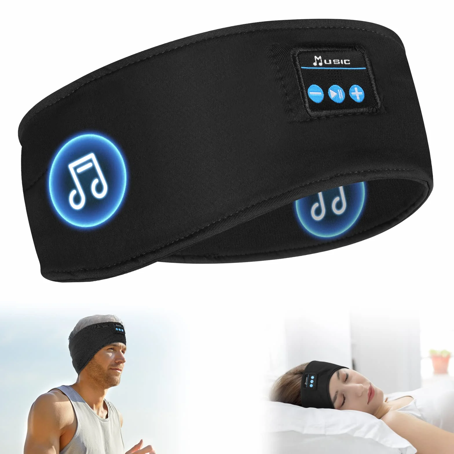 Flintronic Cuffie Bluetooth V5.0 per Dormire, Sport, Viaggi, Fascia Sportiva, Nero