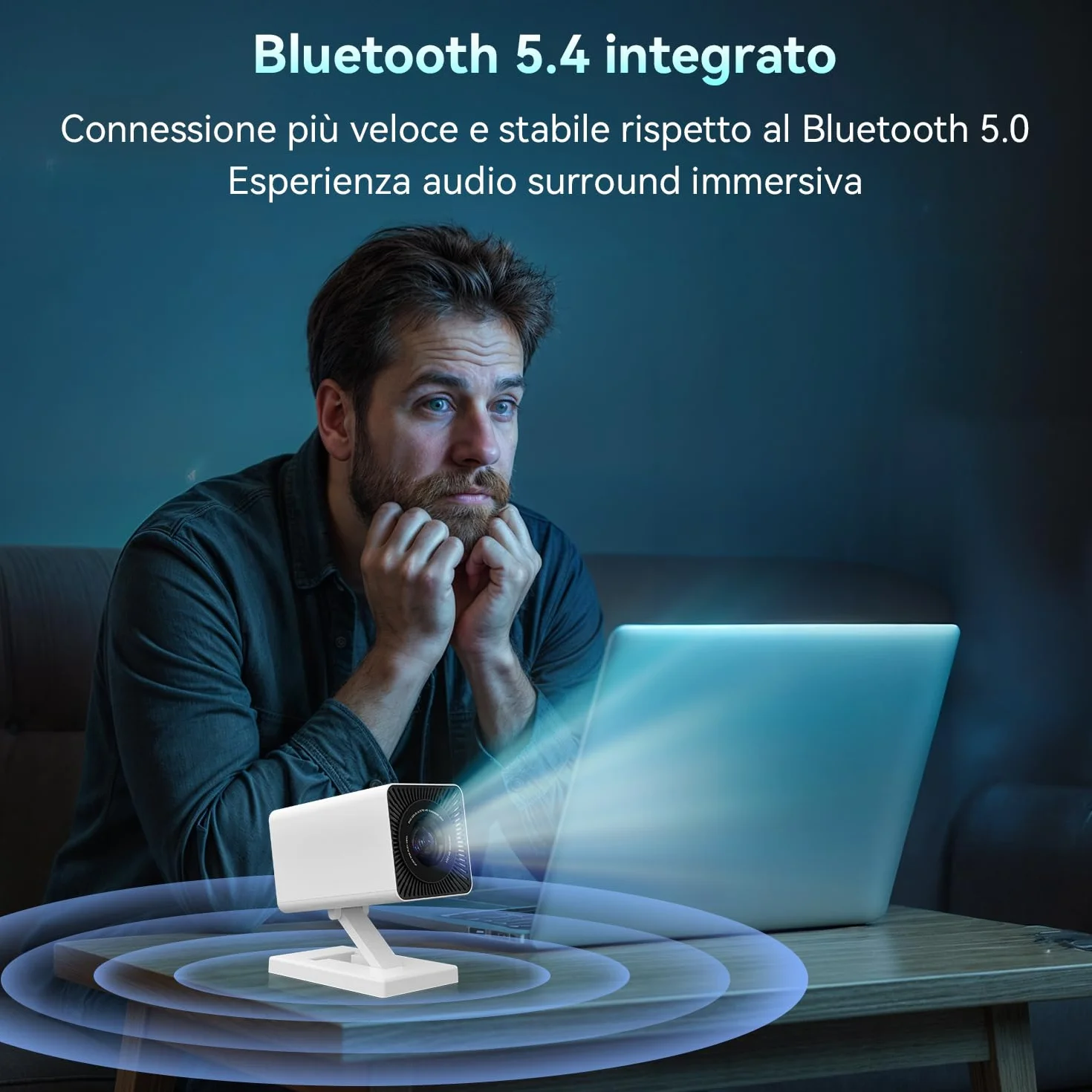 Mini Proiettore 4K Android 11, Portatile 5G WiFi BT 5.4, Full HD 1080P, 120 Pollici, Correzione Trapezoidale, HDMI/USB (bianco)