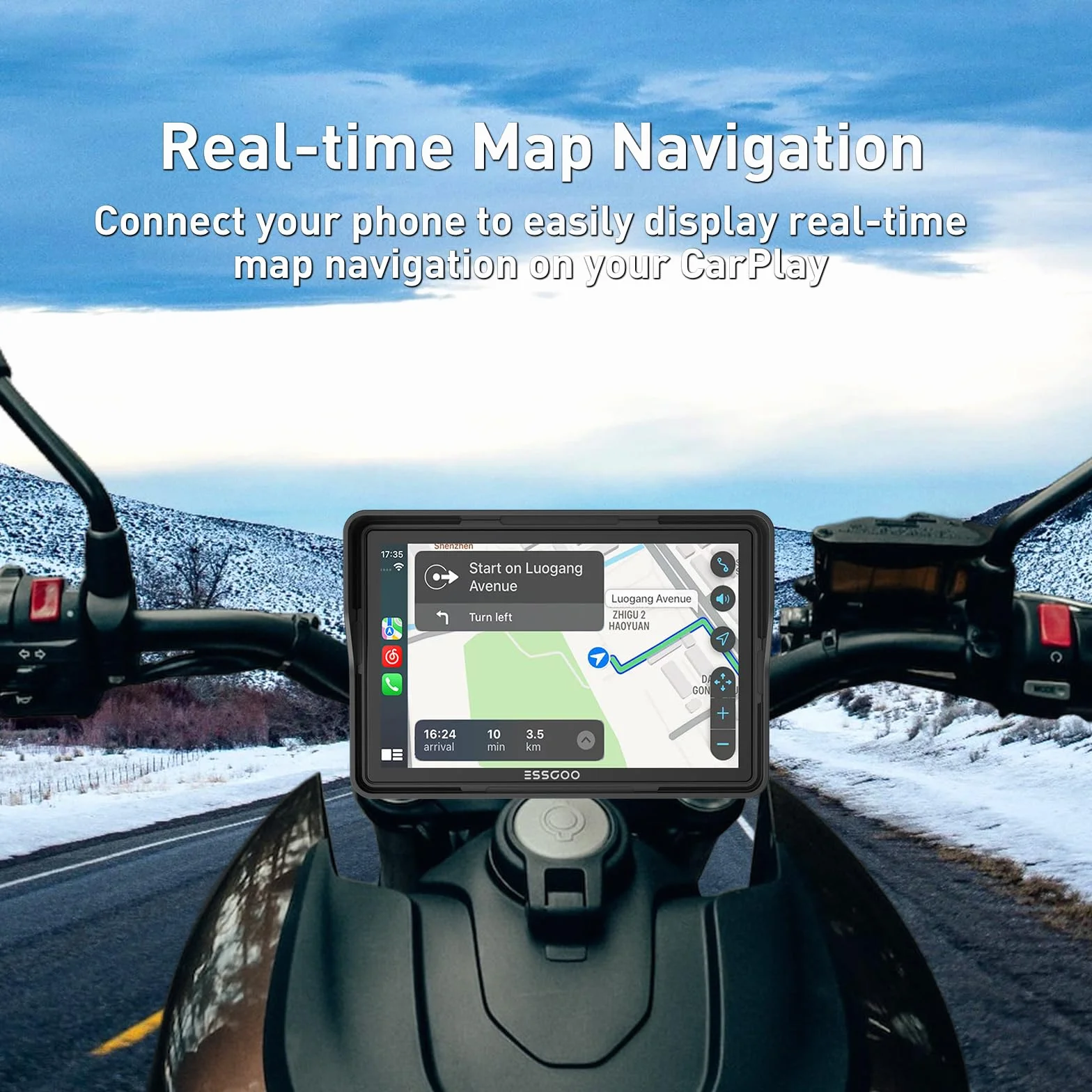 ESSGOO CarPlay moto wireless 5 pollici schermo touch impermeabile GPS Bluetooth Android Auto