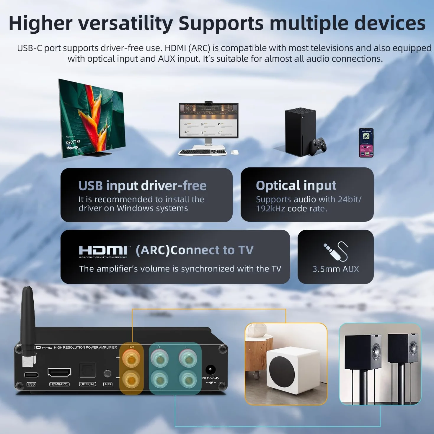 S.M.S.L A50 PRO Amplificatore di Potenza HiFi 2.1 Canali, MA12070P, Bluetooth 5.0, Subwoofer Passivo