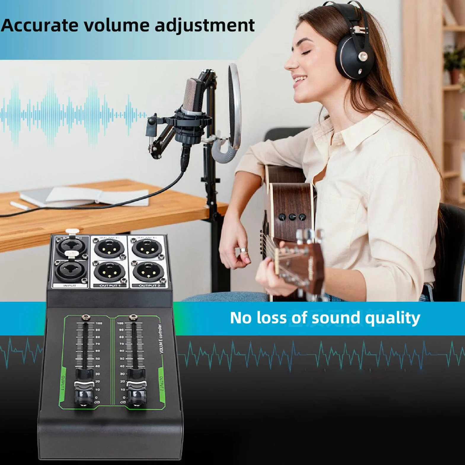 Ejoyous Regolatore di Volume per Casse Passive, 1 in 2 Out Controller Passivo da Studio, Monitor Stereo