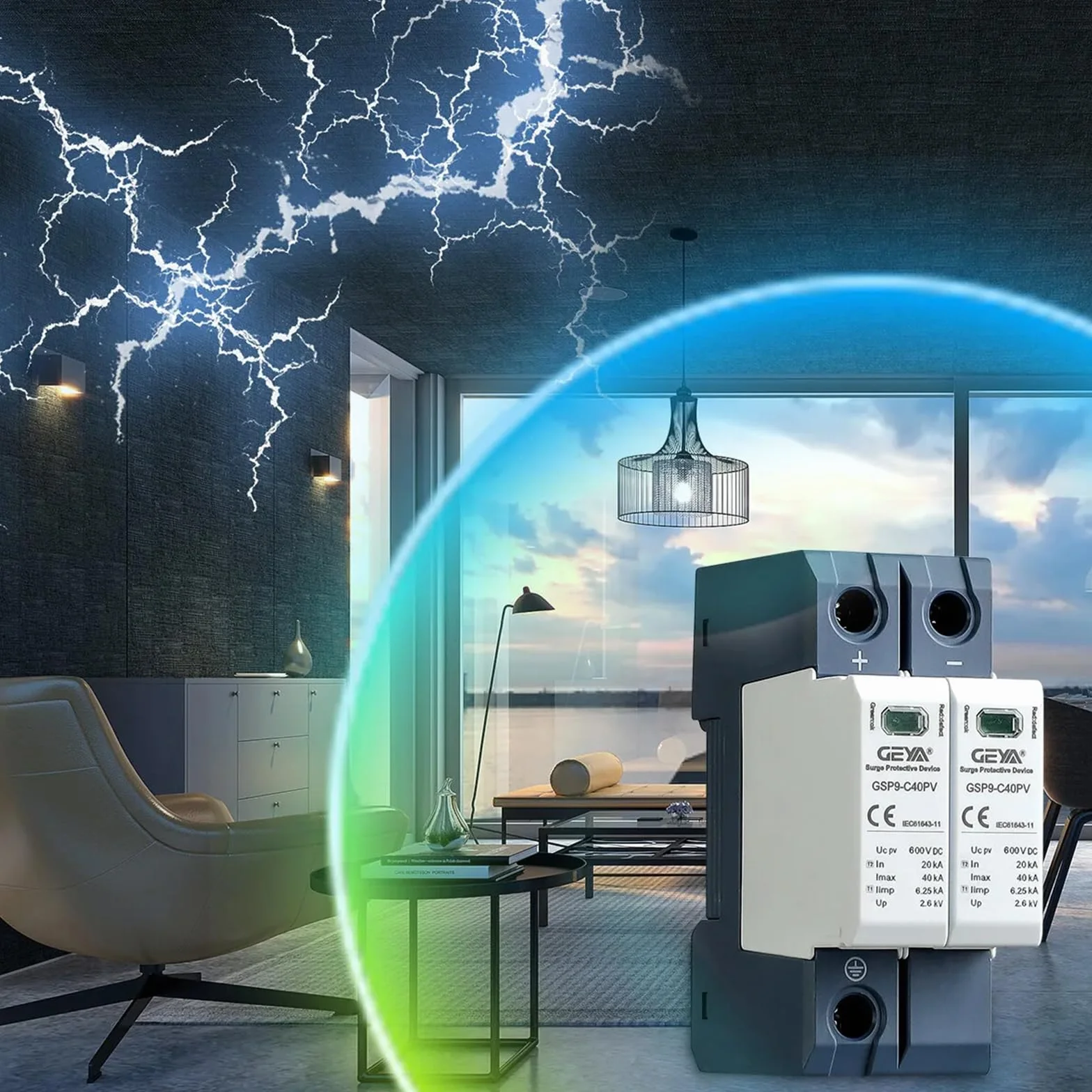 GEYA protezione contro sovratensioni guida DIN 20KA-40KA scaricatore sovratensione fulmine DC 3P DC1000V