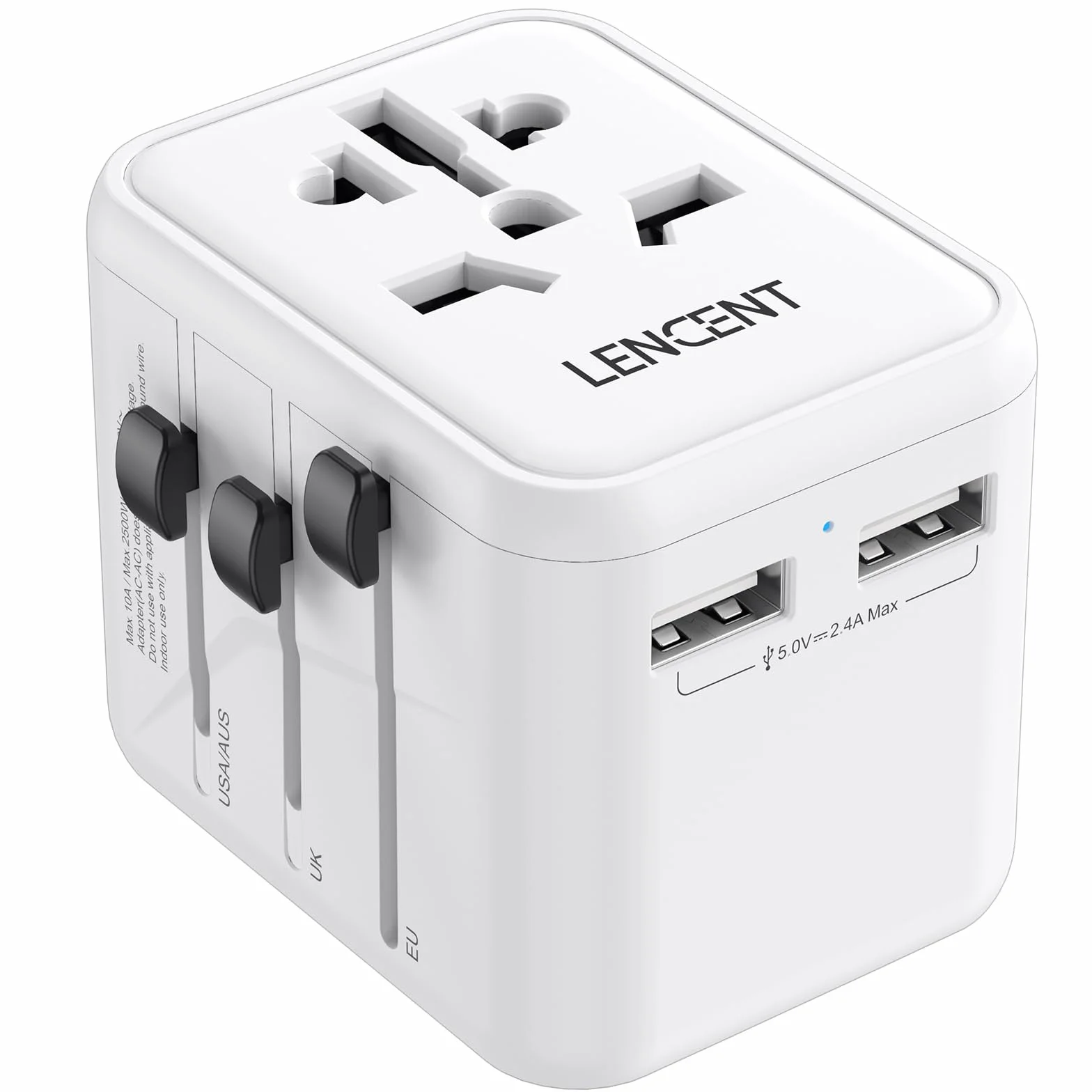 LENCENT Adattatore Spina Universale da Viaggio con 2 Porte USB Bianco per Europa/USA/UK/AUS