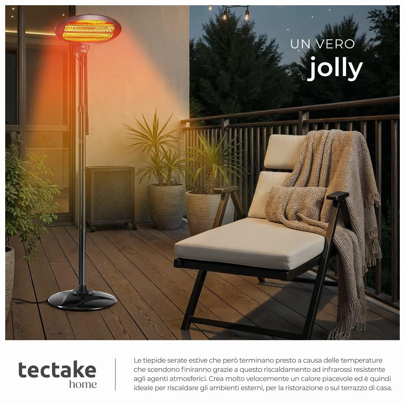Tectake Riscaldatore a Infrarossi 2000W Lampada Regolabile 3 Livelli Potenza Protezione Anti-Ribaltamento Nero
