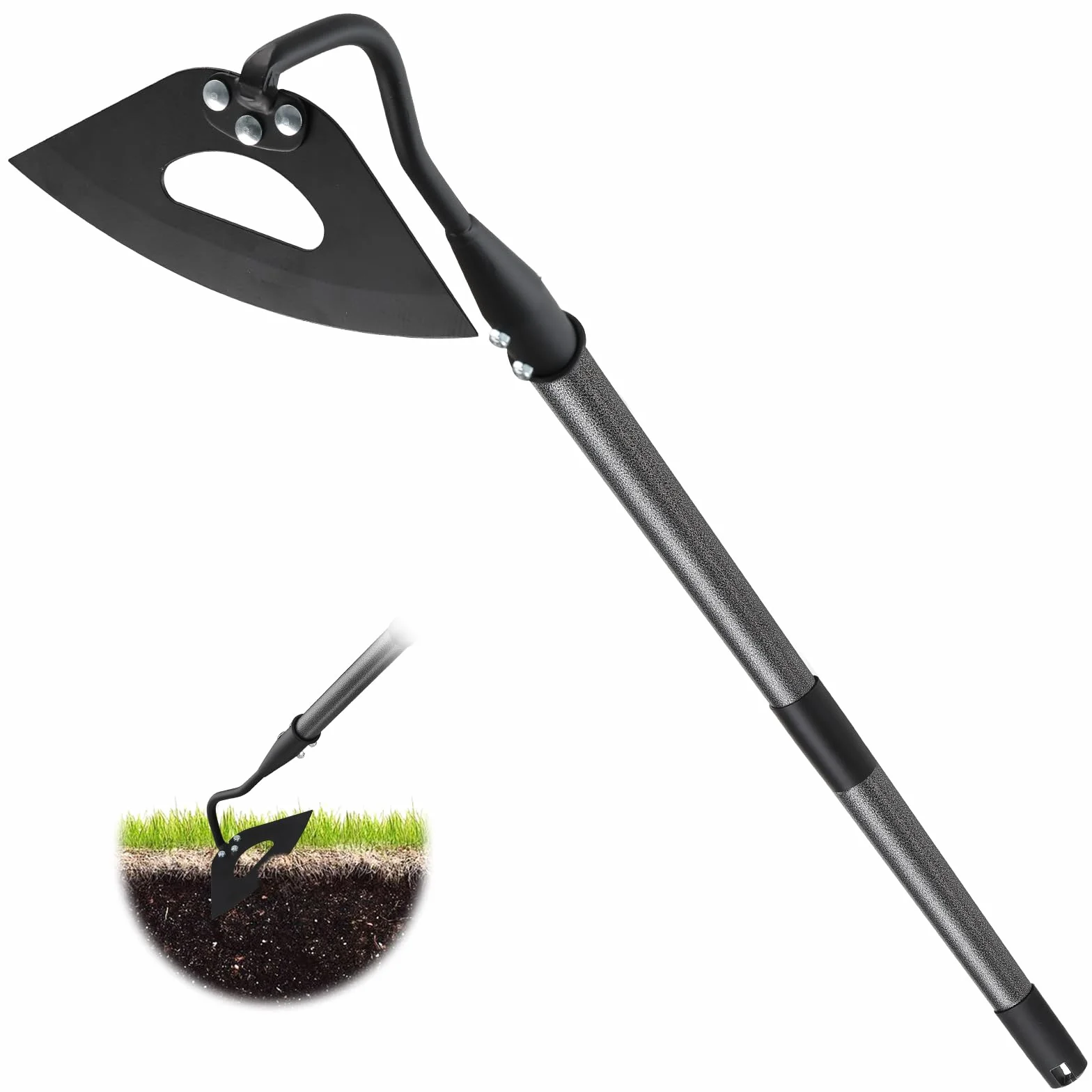 Zappa da giardino, Zappa da giardino con manico 140 cm, Zappa cava temprata per diserbo, allentamento del suolo, scavo, piantagione, solchi, Pratico strumento per rimuovere le erbacce Utensile da