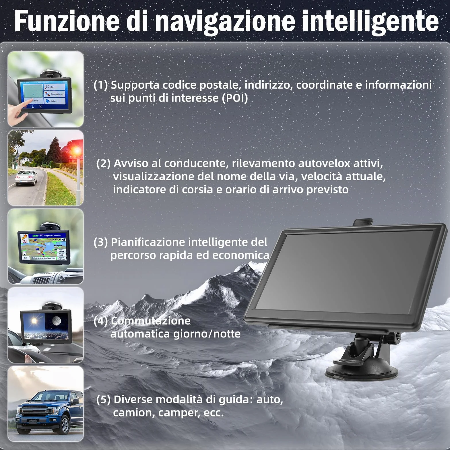 Kit navigazione GPS universale 7 pollici auto camion camper con supporto trasmettitore FM