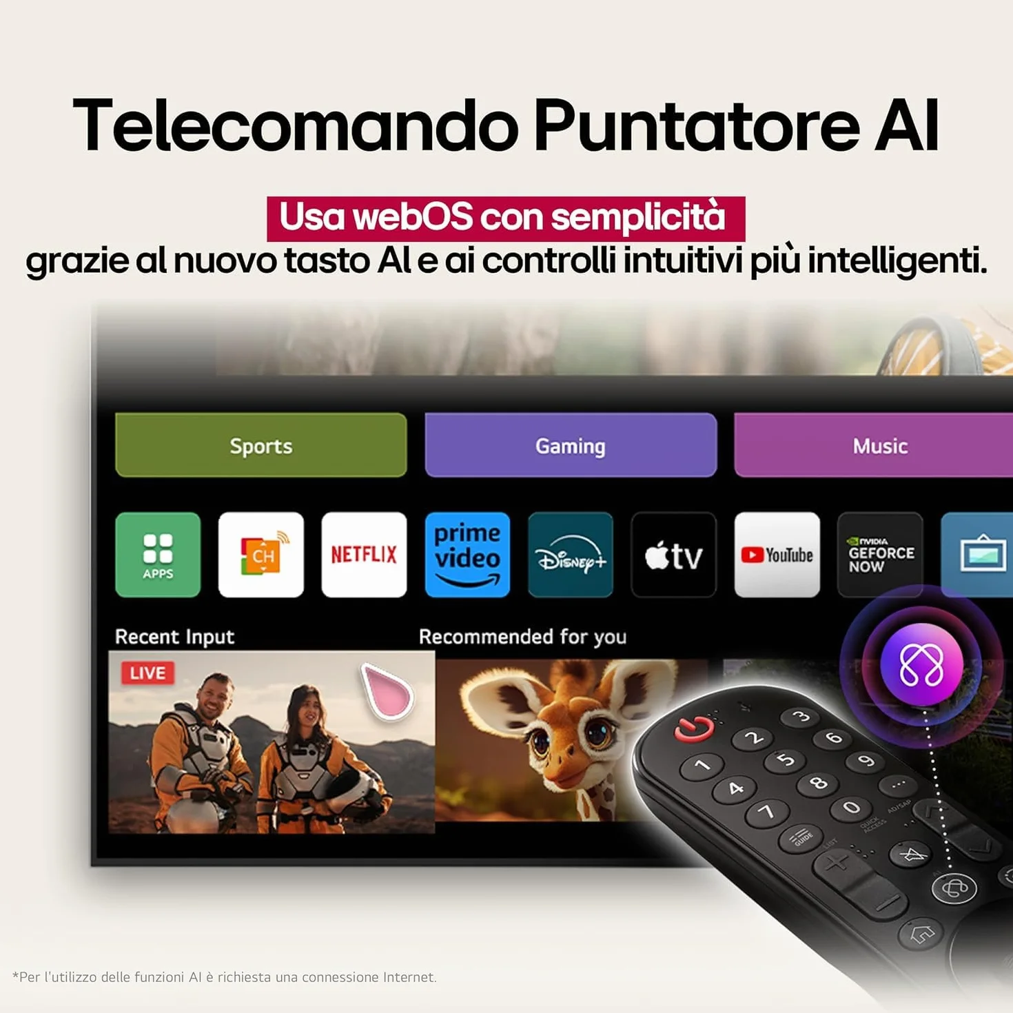 LG QNED AI QNED80 TV 43 pollici Smart TV 4K Processore α7 Gen8 Dynamic QNED Color Design Super Slim webOS AI Gaming VRR 4K@60Hz 43QNED80A6A
